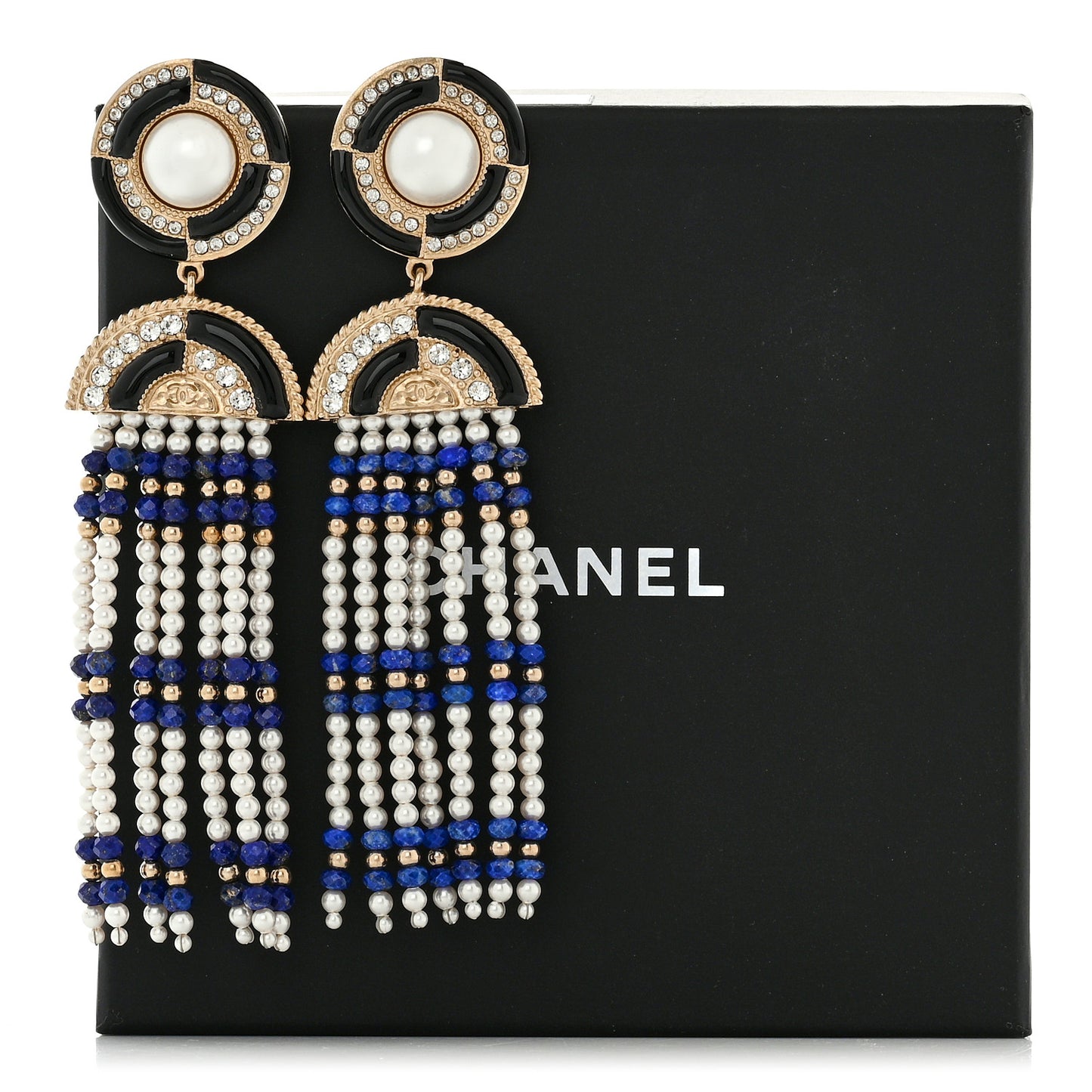 Resin Pearl Crystal Ramses Jewels Drop Earrings Gold Blue