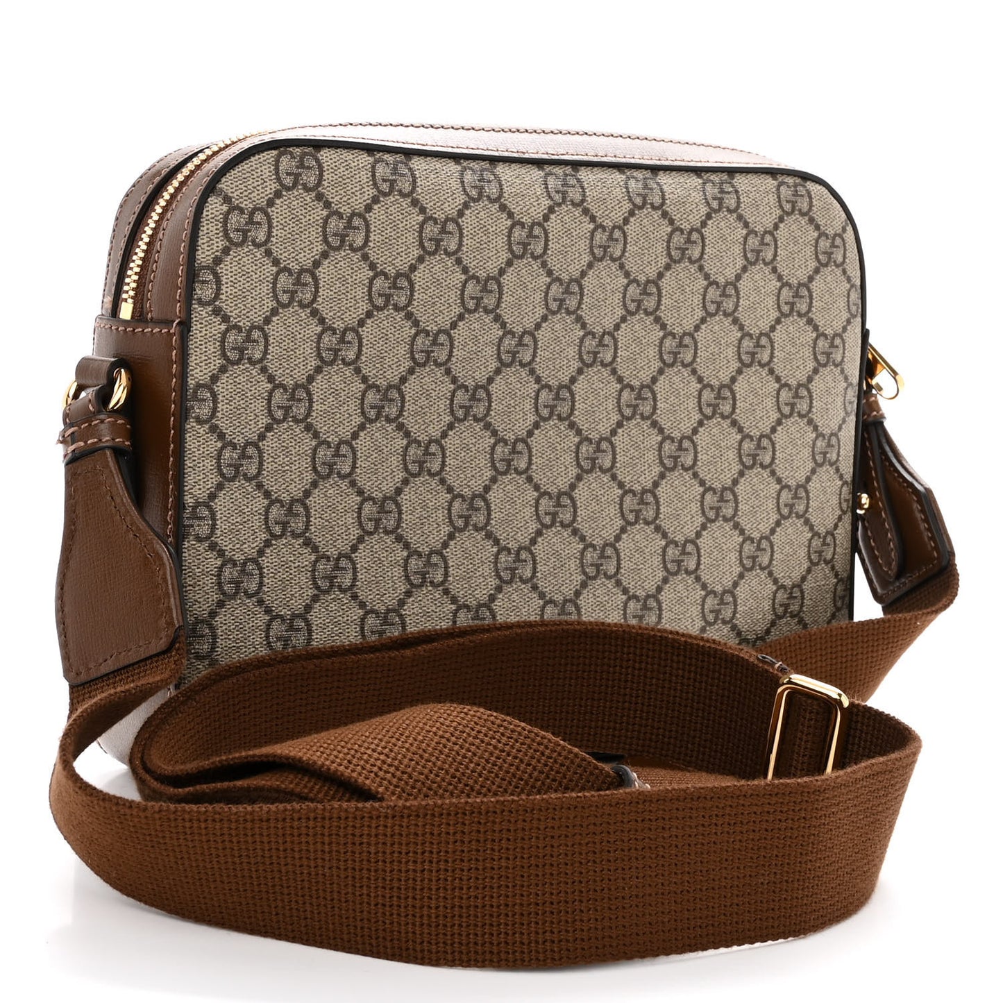 GG Supreme Monogram Azalea Calfskin Retro Interlocking G Messenger Shoulder Bag Beige Ebony Brown Sugar