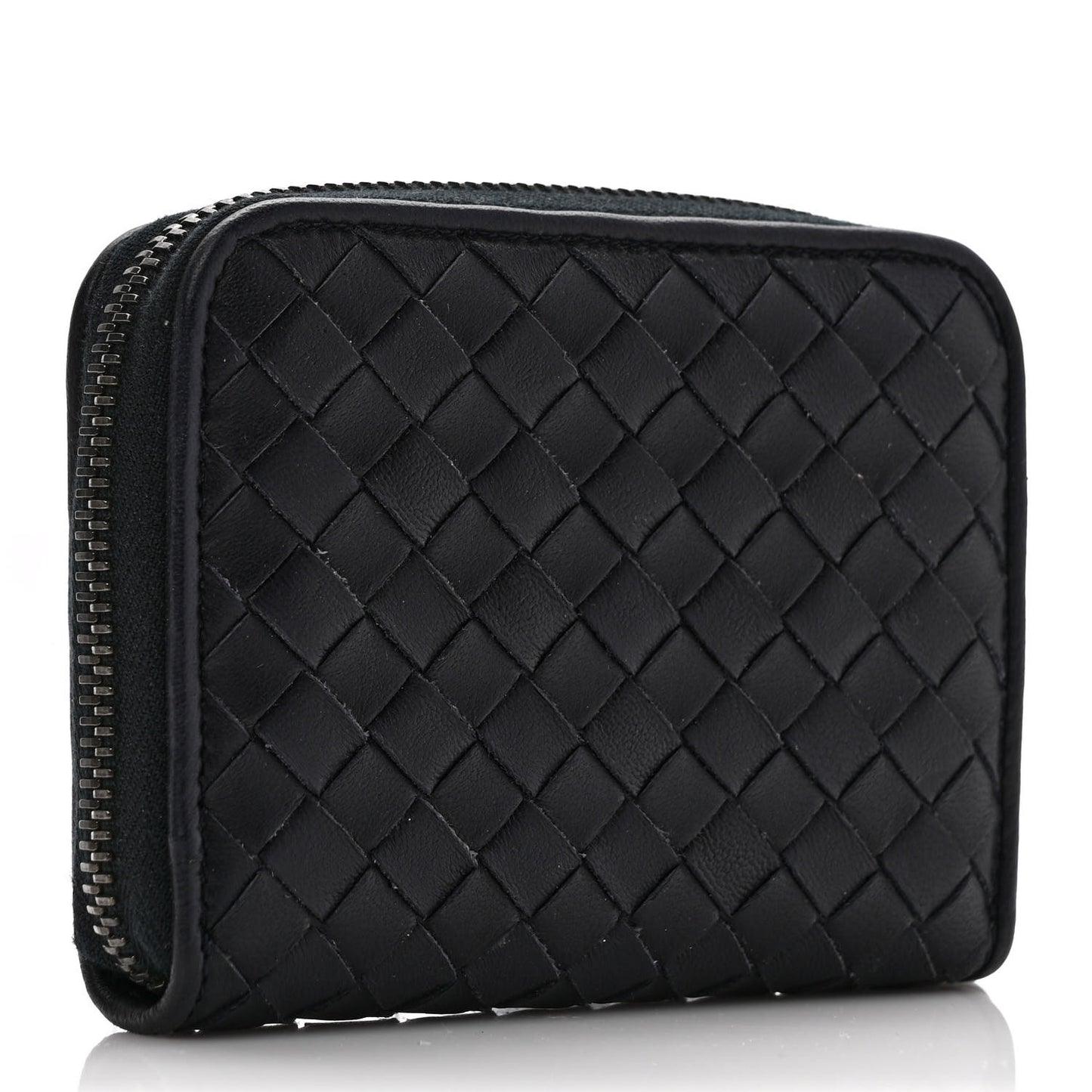 Nappa Intrecciato Zip Around Card Holder Navy