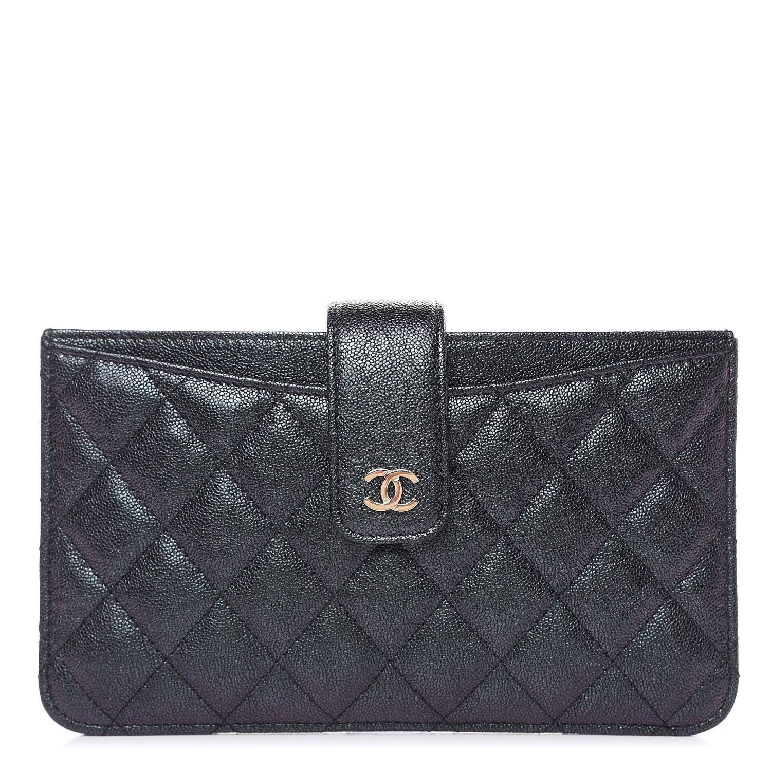 Chanel Iridescent Caviar Quilted Classic Strap Pouch Black 1 of 10