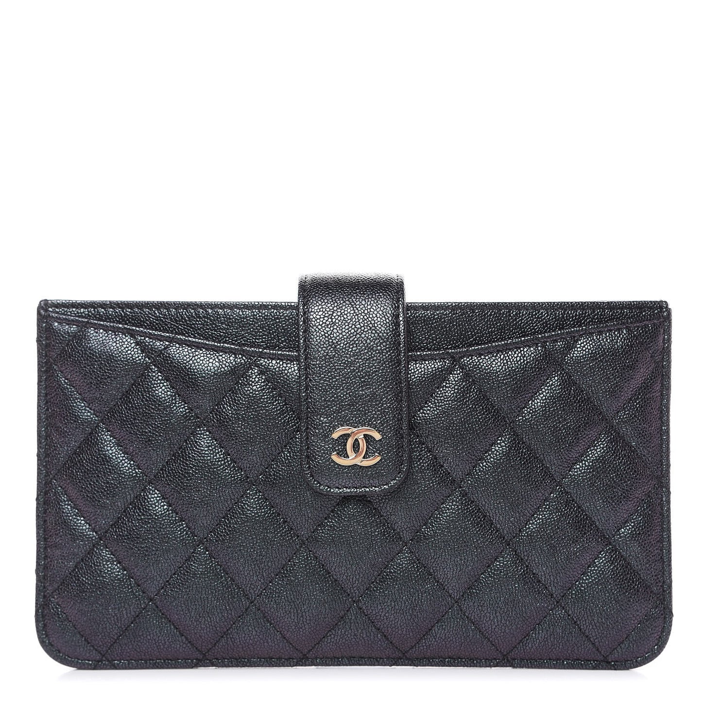 Iridescent Caviar Quilted Classic Strap Pouch Black
