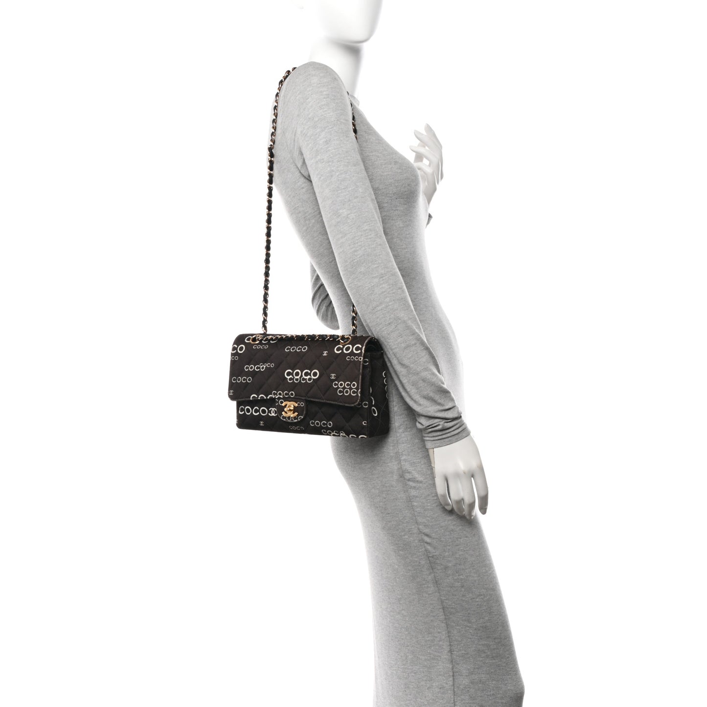 Canvas Coco Printed Quilted Medium Double Flap Black White