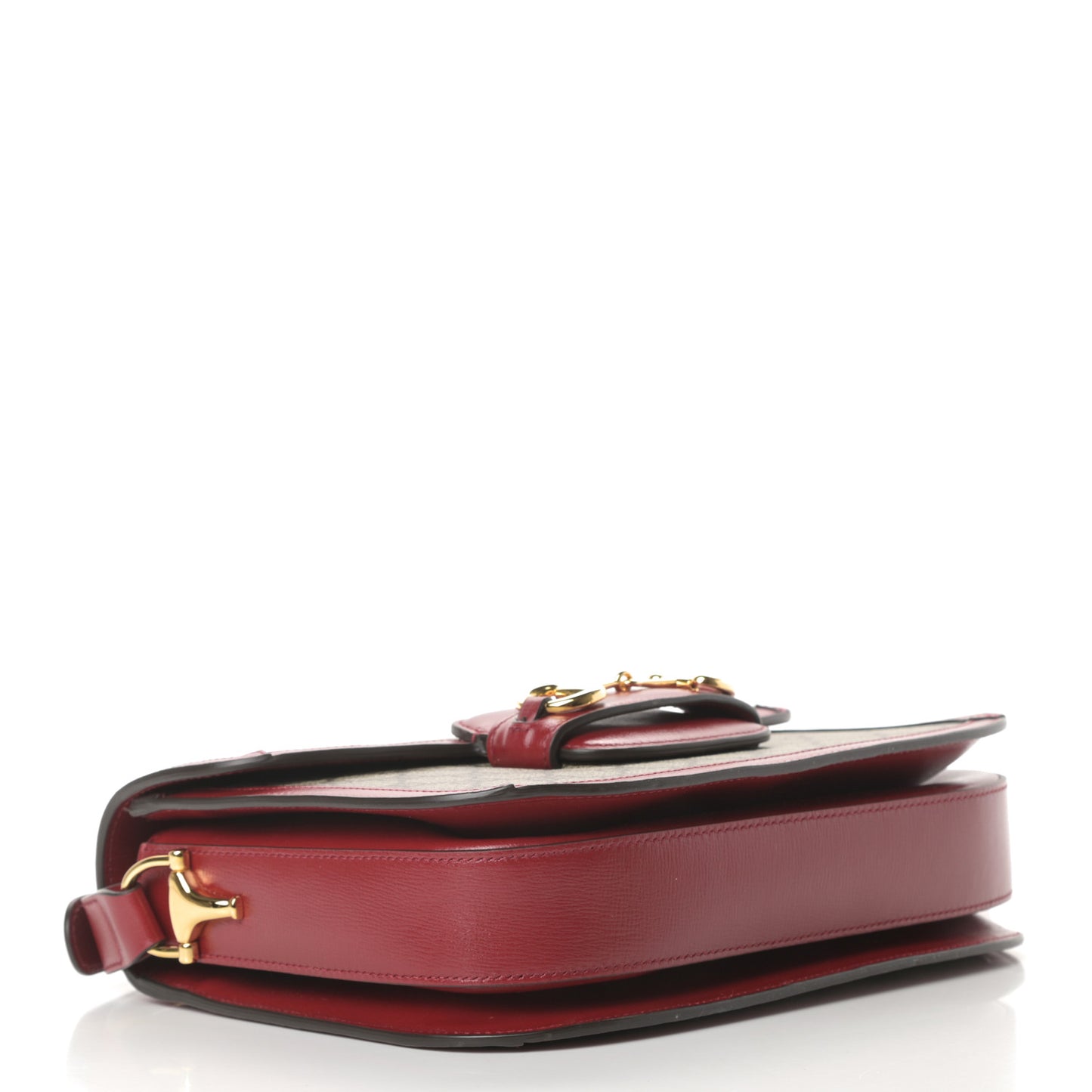 GG Supreme Monogram Azalea Calfskin Horsebit 1955 Shoulder Bag Beige Ebony New Cherry Red