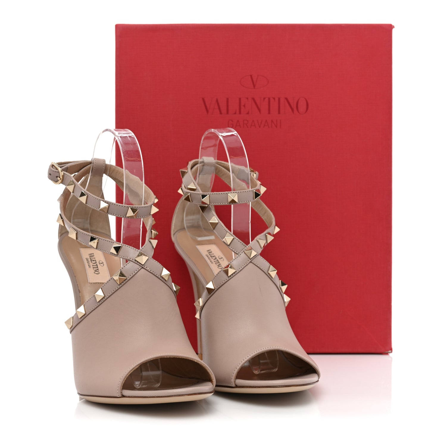 Nappa Rockstud Peep Toe Ankle Strap 105mm Sandals 40.5 Poudre