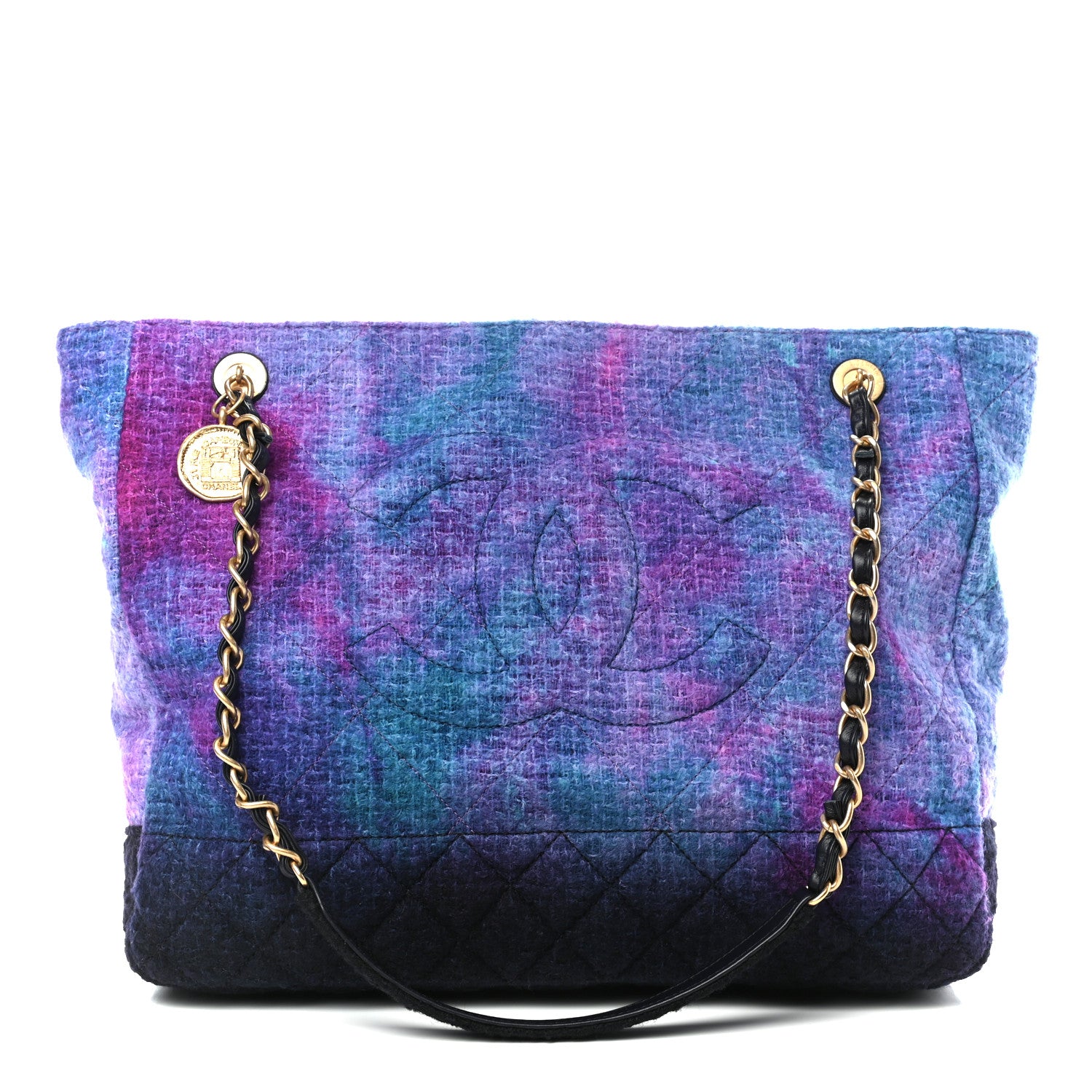 Chanel Wool Tweed CC Tote Purple Black Blue 1 of 4