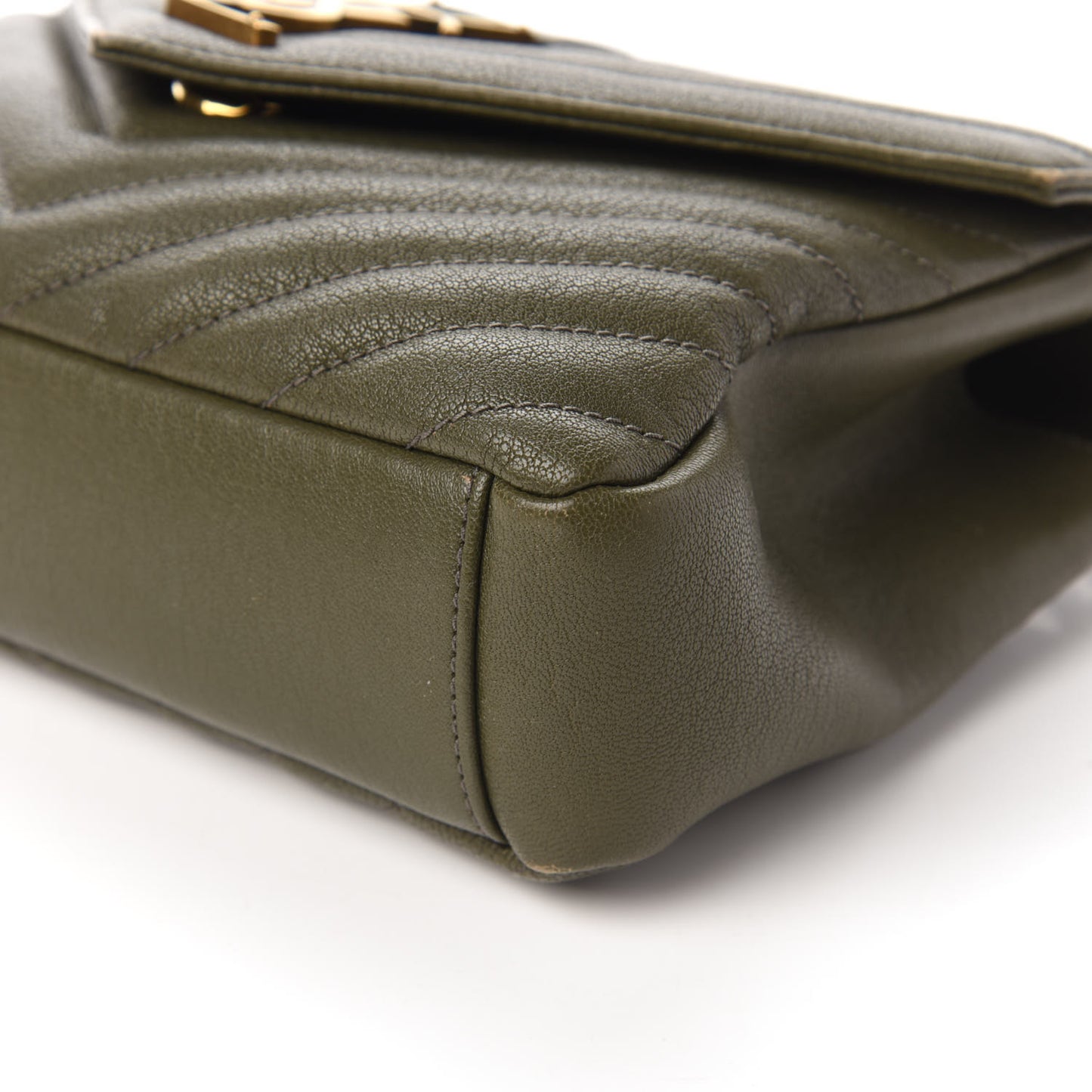 Sheepskin Matelasse Chevron Monogram Medium College Bag Military Green