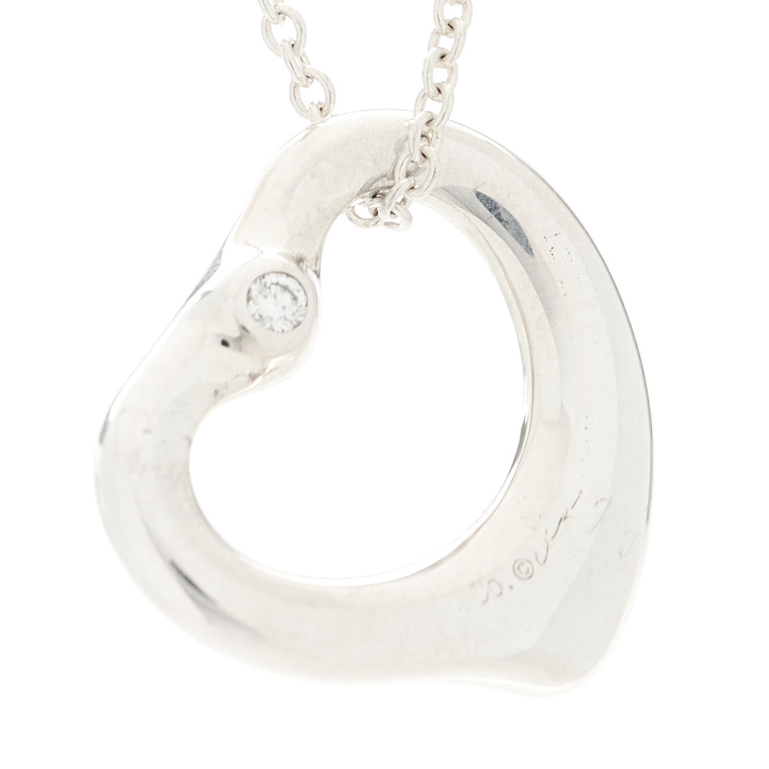 Tiffany Sterling Silver Diamond 16mm Elsa Peretti Open Heart Pendant Necklace 6 of 6
