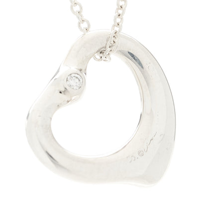 Tiffany Sterling Silver Diamond 16mm Elsa Peretti Open Heart Pendant Necklace 6 of 6