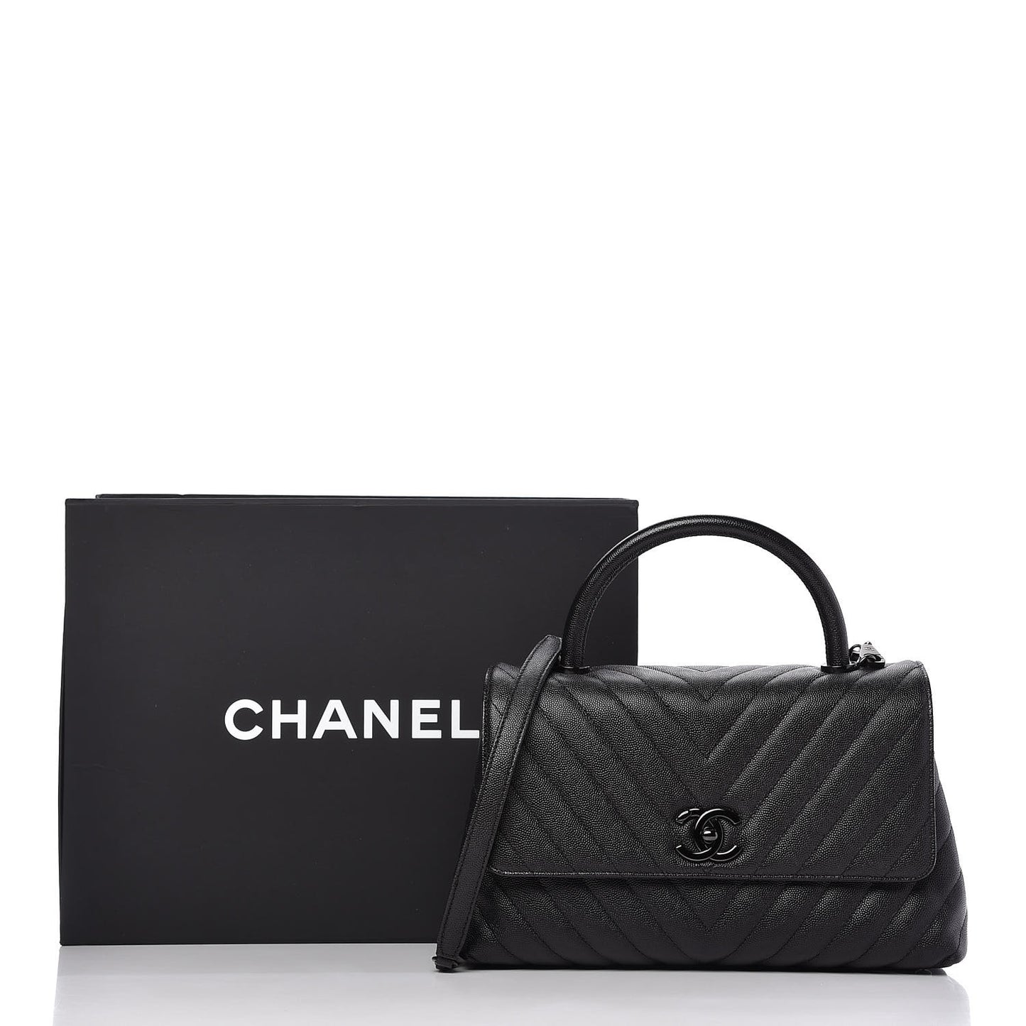 Caviar Chevron Quilted Small Coco Handle Flap So Black