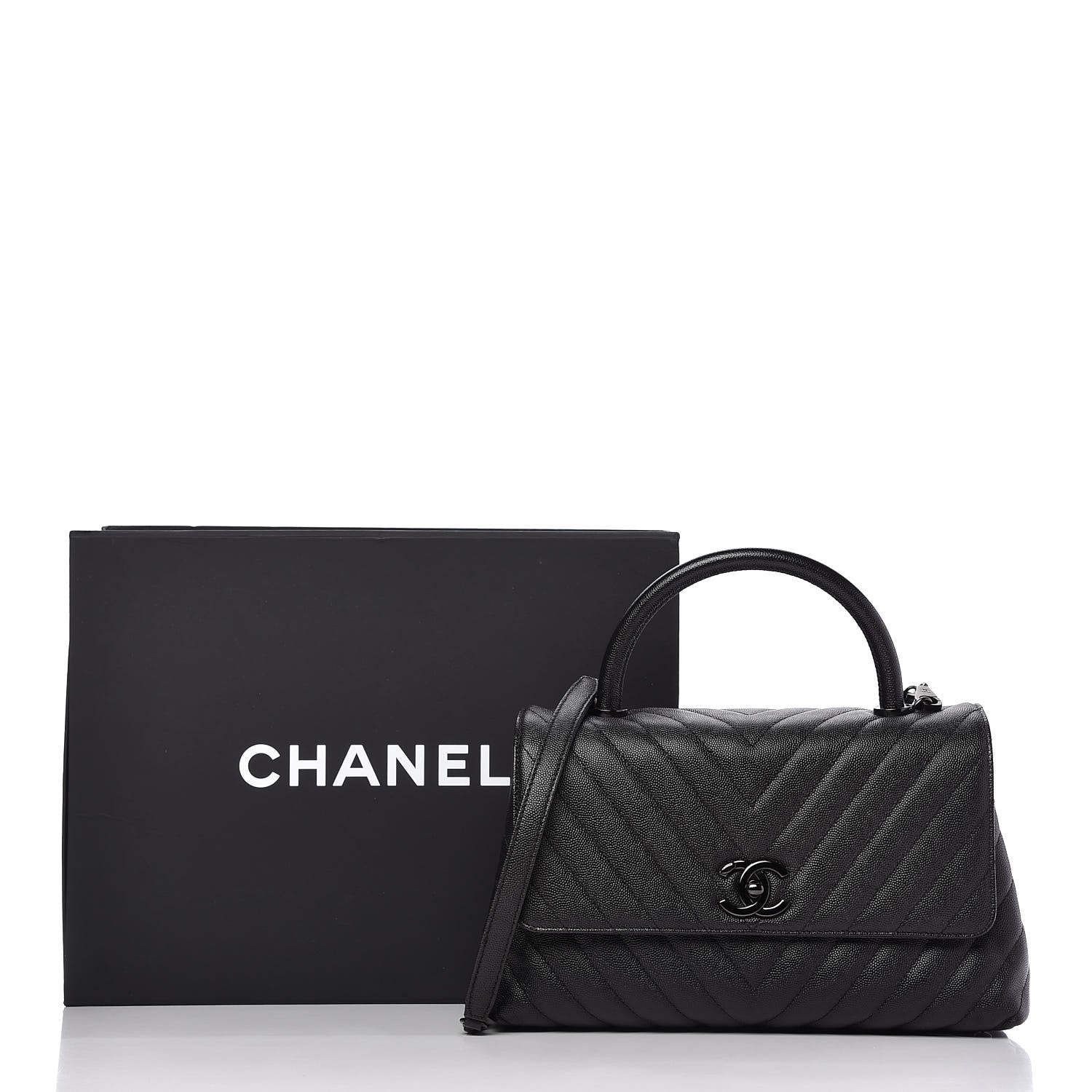 Chanel Caviar Chevron Quilted Small Coco Handle Flap So Black 11 of 11