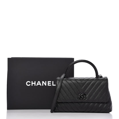 Chanel Caviar Chevron Quilted Small Coco Handle Flap So Black 11 of 11