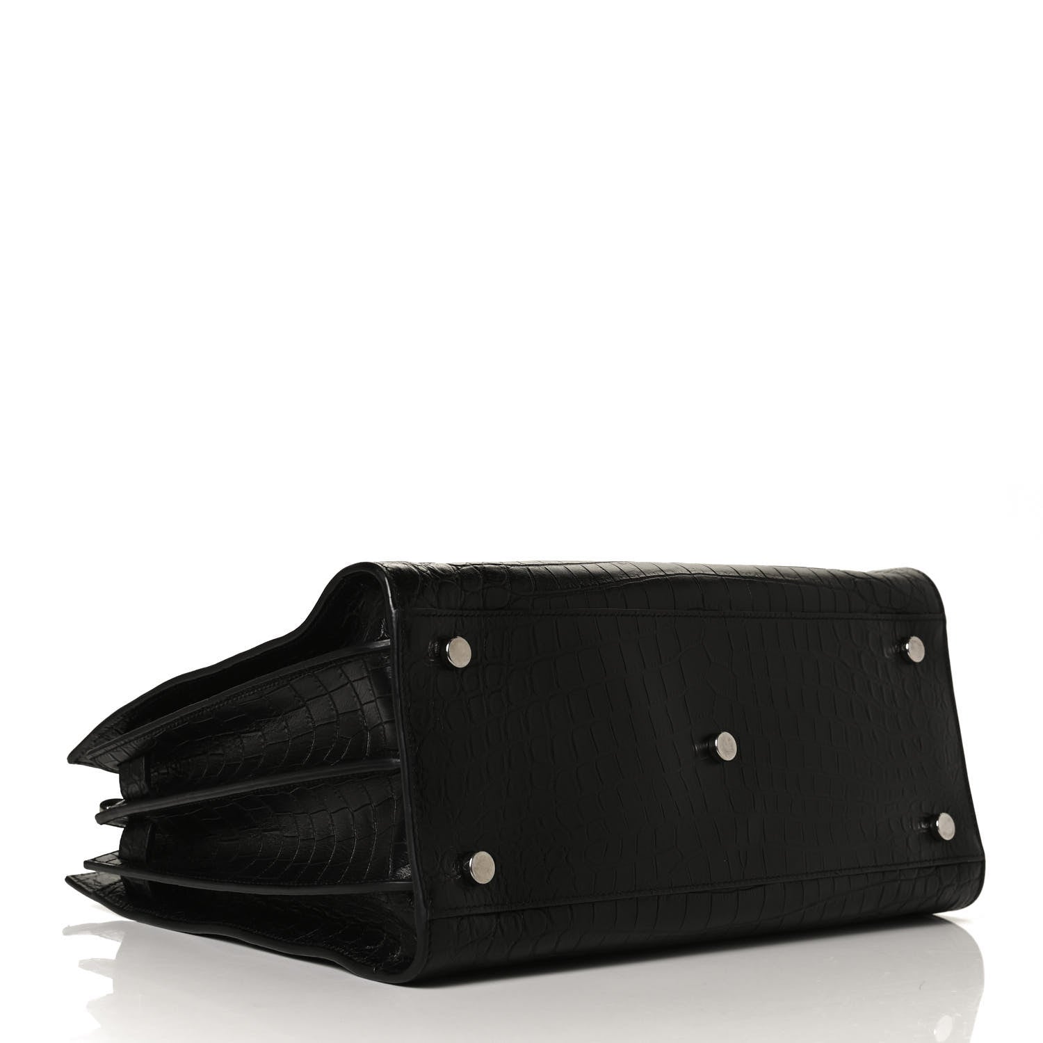 Saint Laurent Calfskin Crocodile Embossed Small Supple Sac de Jour Black 3 of 11
