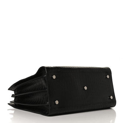 Saint Laurent Calfskin Crocodile Embossed Small Supple Sac de Jour Black 3 of 11