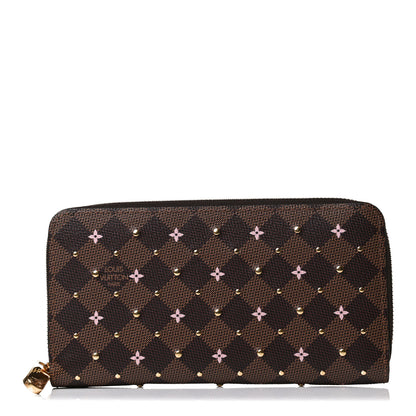 Louis Vuitton Damier Ebene Studded Zippy Wallet Rose Ballerine 1 of 8