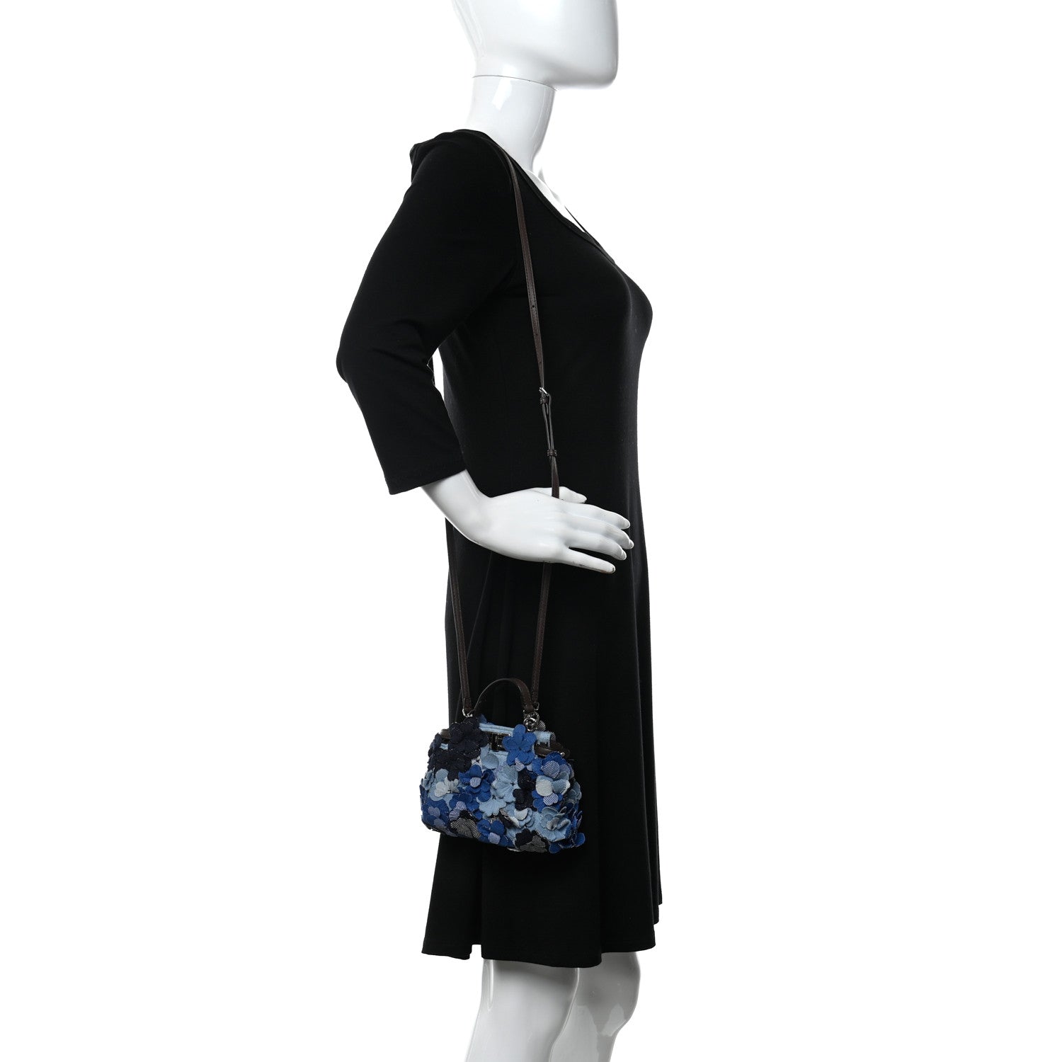 Fendi Denim Flowers Micro Peekaboo Iconic Satchel Blue 2 of 9