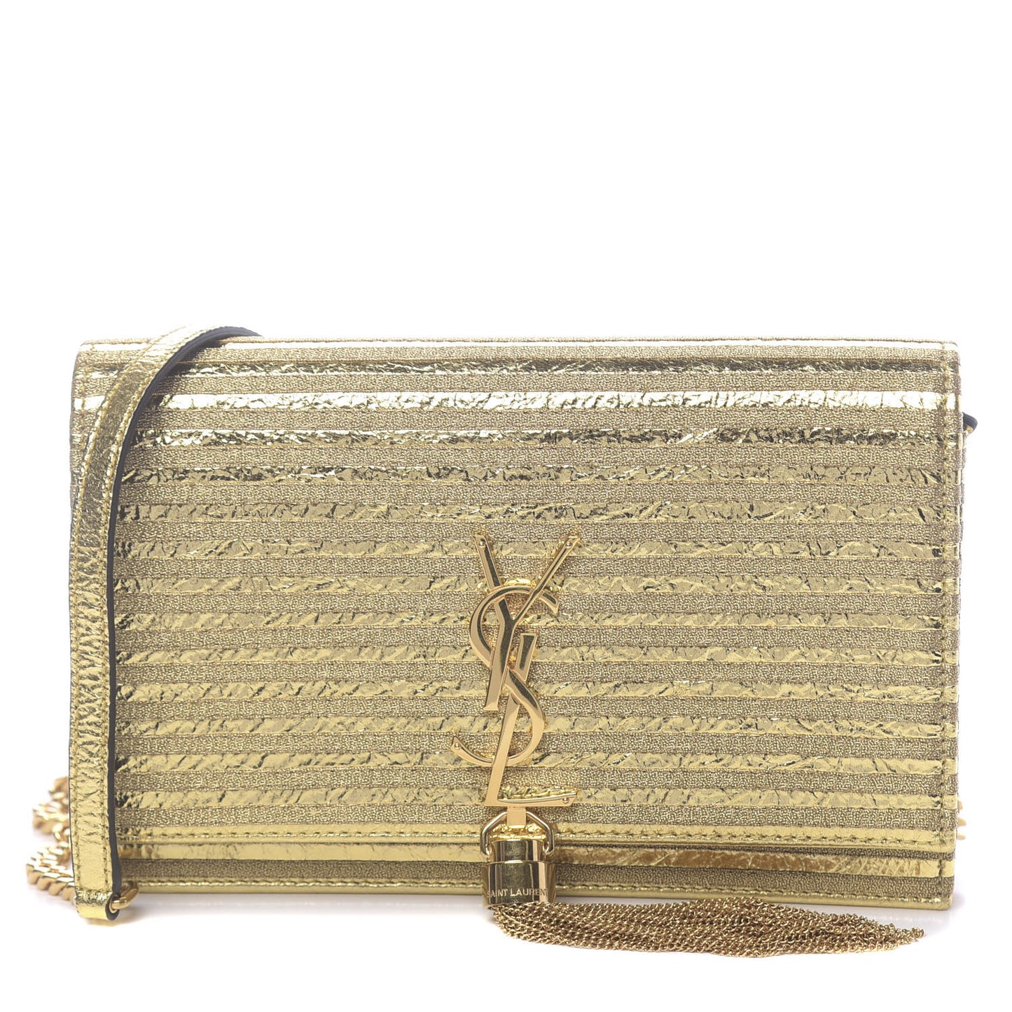 Metallic Goatskin Lambskin Classic Monogram Kate Tassel Chain Wallet Gold