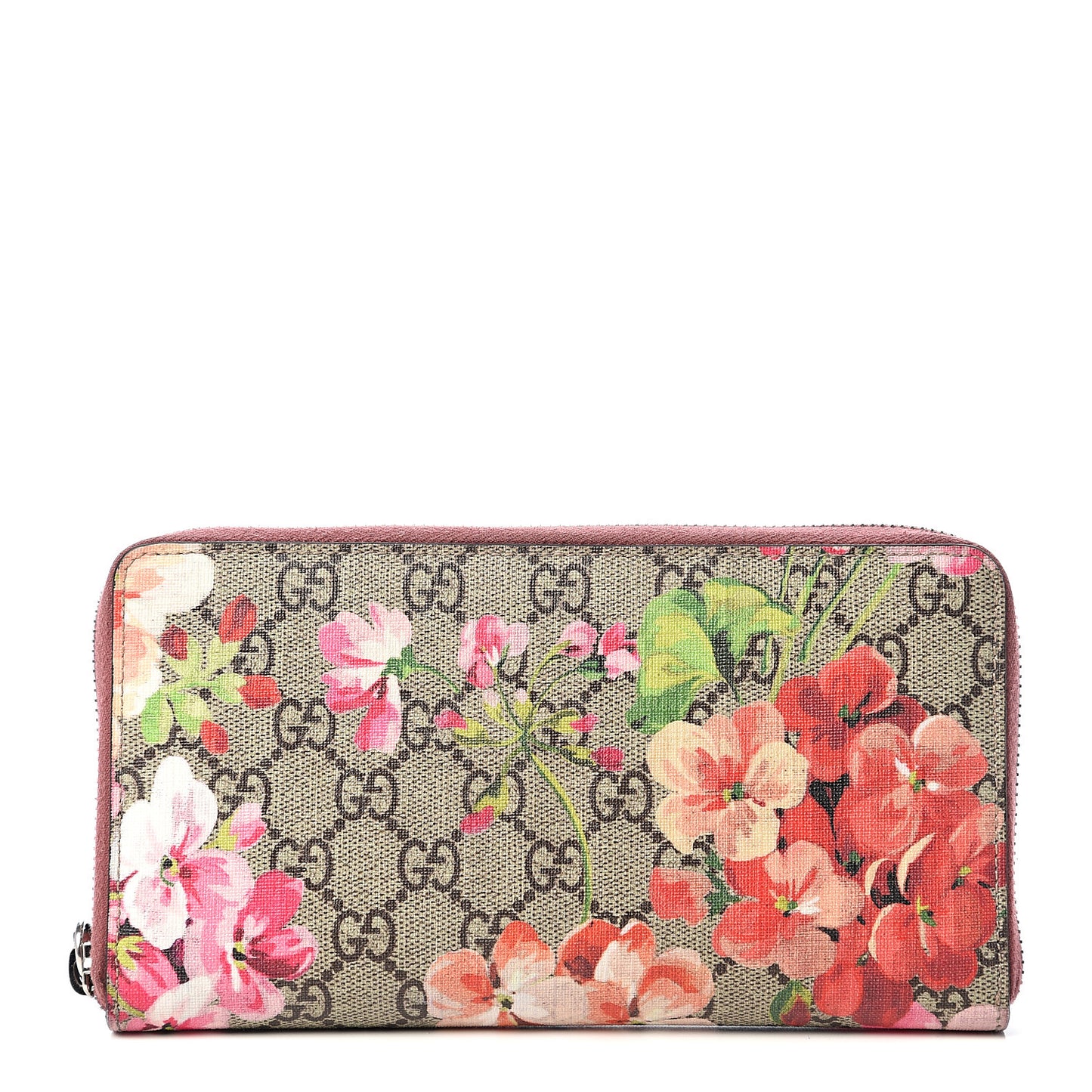 GG Supreme Monogram Blooms Zip Around Wallet Beige Multicolor Dry Rose