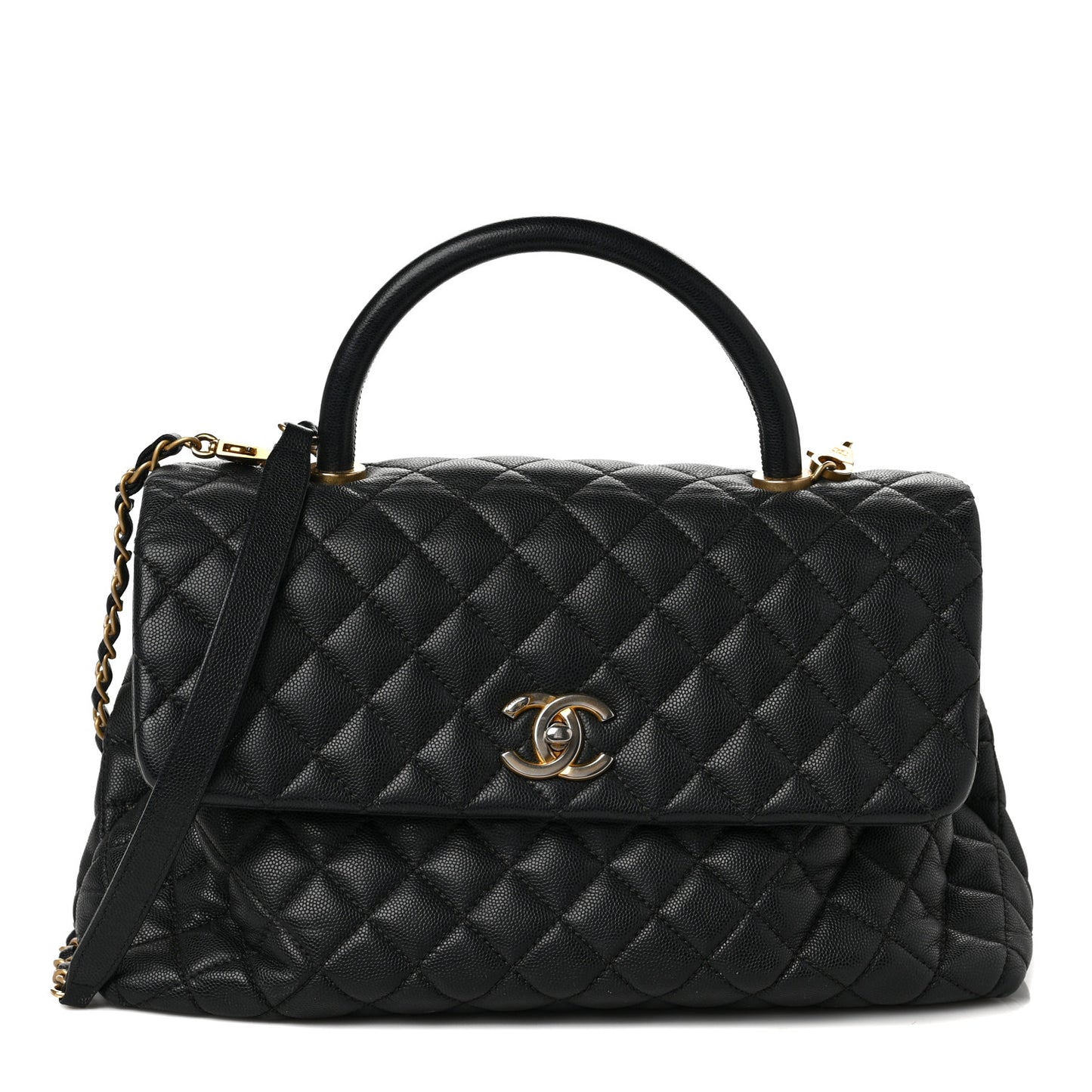 Caviar Quilted Medium Coco Handle Flap Black