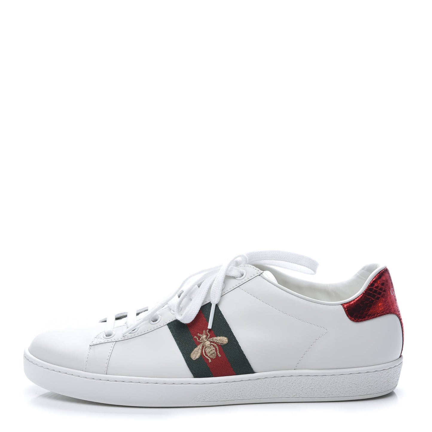 Calfskin Ayers Bee Embroidered Womens Ace Sneakers 41 White Green