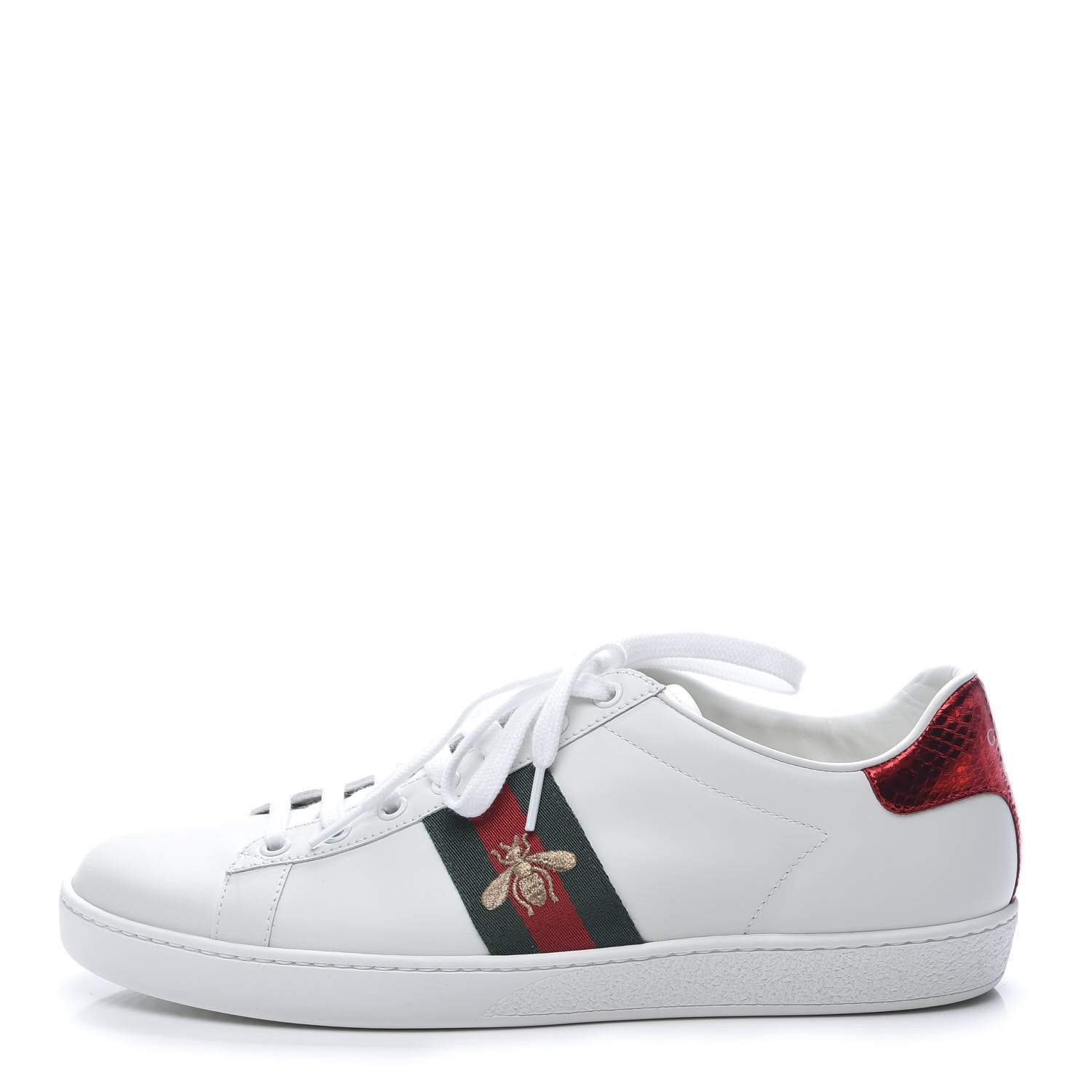 Gucci Calfskin Ayers Bee Embroidered Womens Ace Sneakers 41 White Green 1 of 10