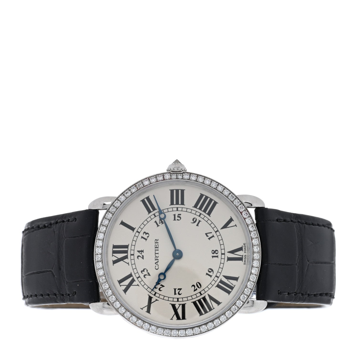 Cartier 18K White Gold Alligator Diamond Bezel 36mm Ronde Louis Manual Winding Watch 2 of 4