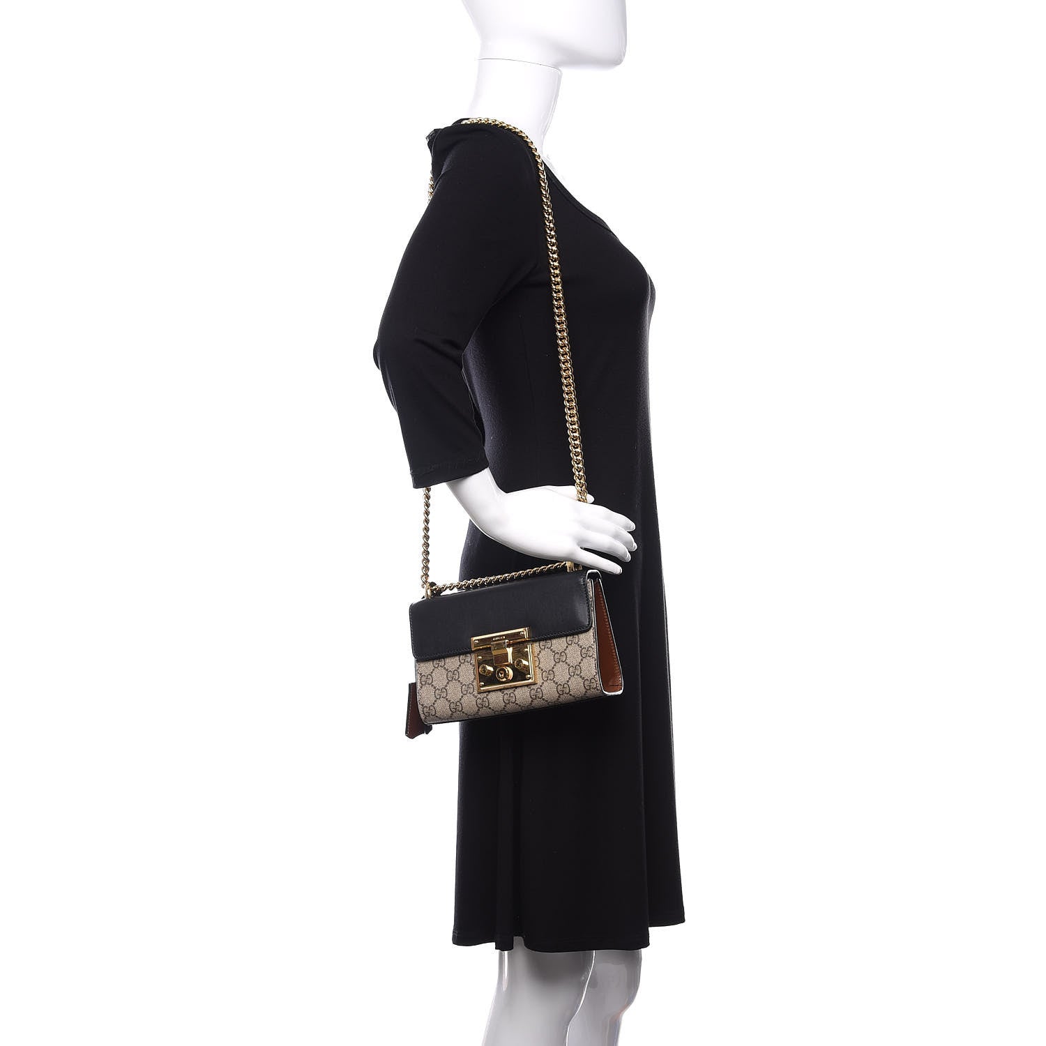 Gucci GG Supreme Monogram Calfskin Small Padlock Shoulder Bag Beige Black Cuir 2 of 9