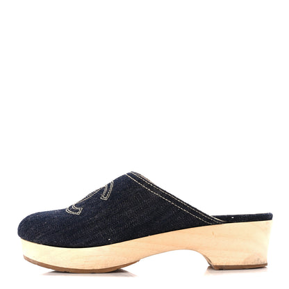Chanel Denim Wooden CC Clogs 38 Dark Blue 1 of 10