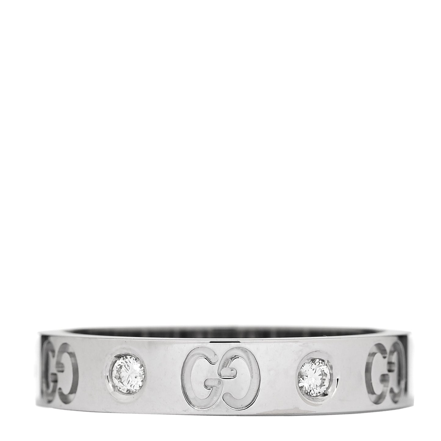 18K White Gold Diamond Icon Band Ring 56 7.5
