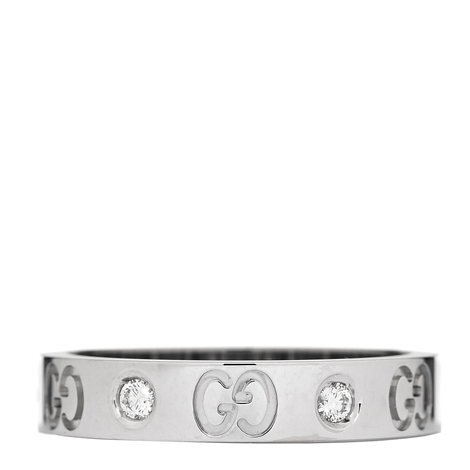 Gucci 18K White Gold Diamond Icon Band Ring 56 7.5 1 of 5