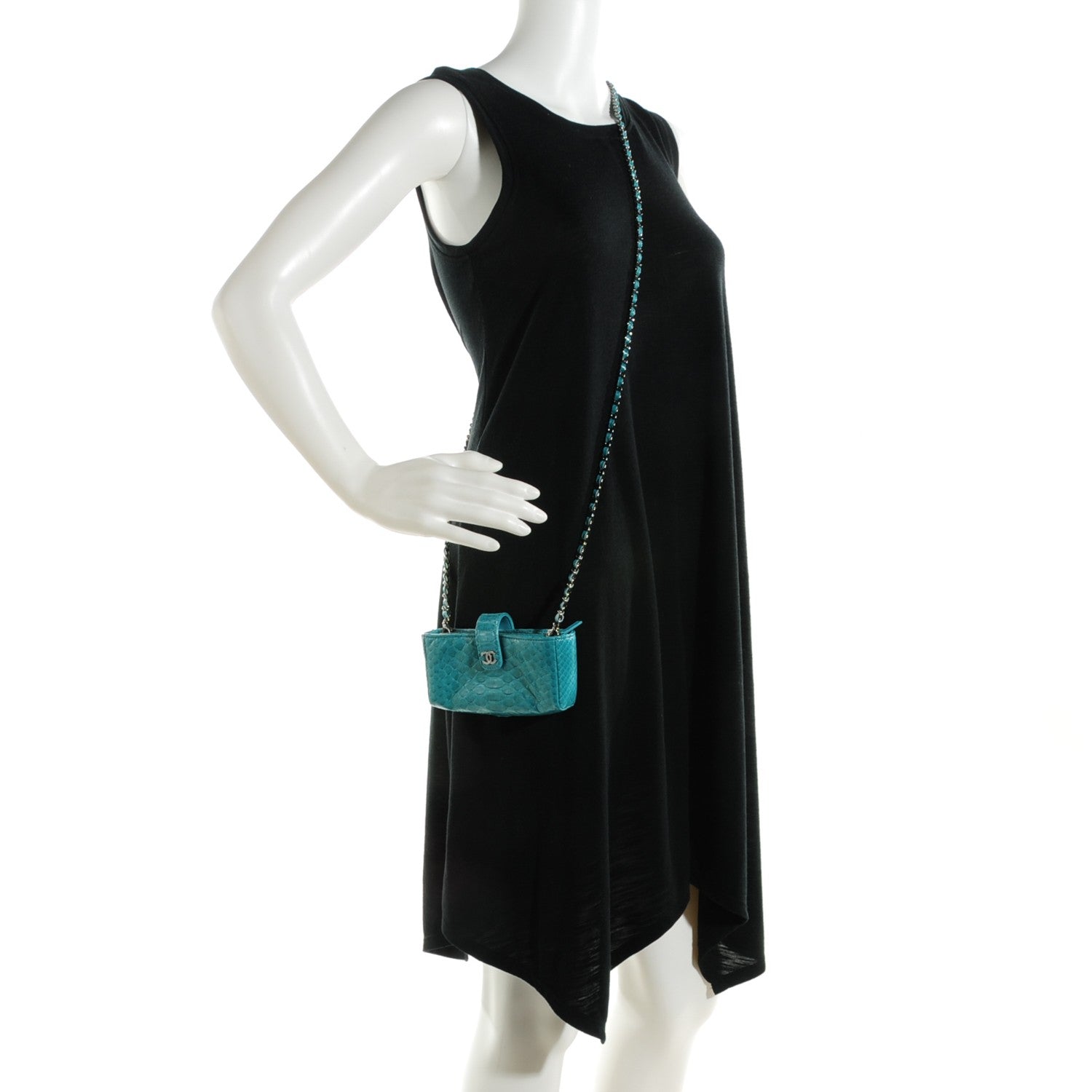 Chanel Python Mini Phone Holder Crossbody Bag Turquoise 2 of 7