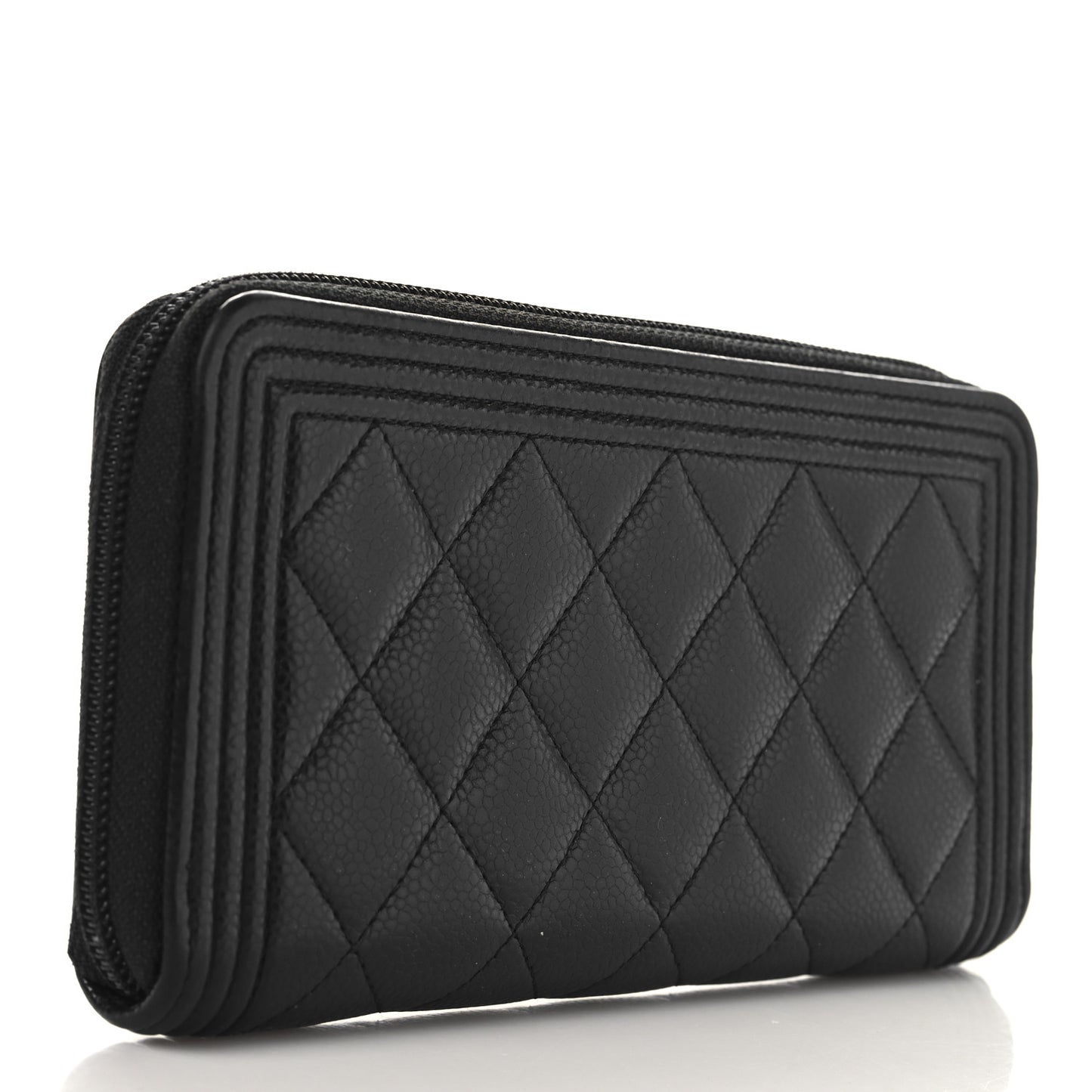 Caviar Quilted Boy Long Zip Around Wallet Black
