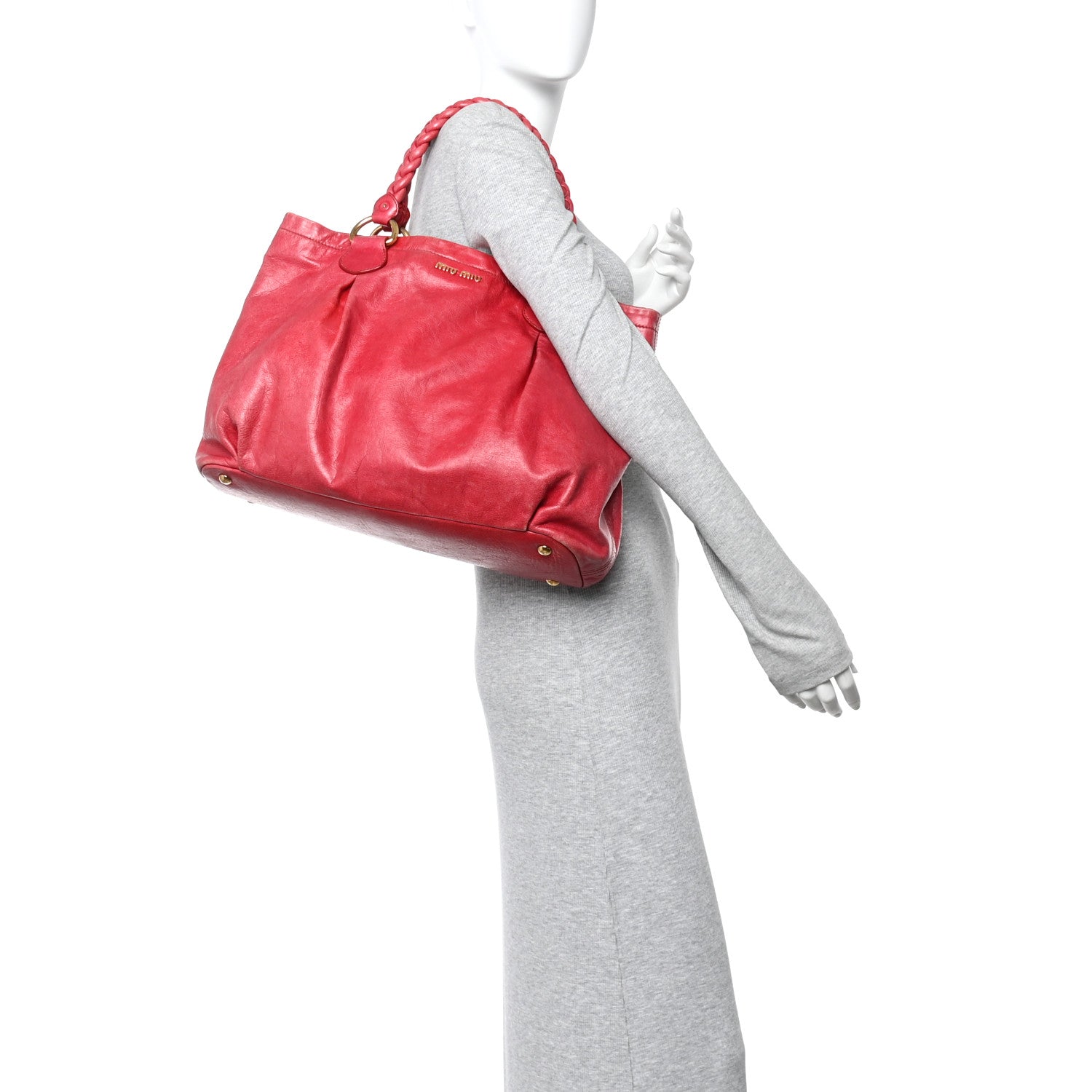 Miu Miu Vitello Lux Braided Top Handle Tote Fuoco 2 of 10