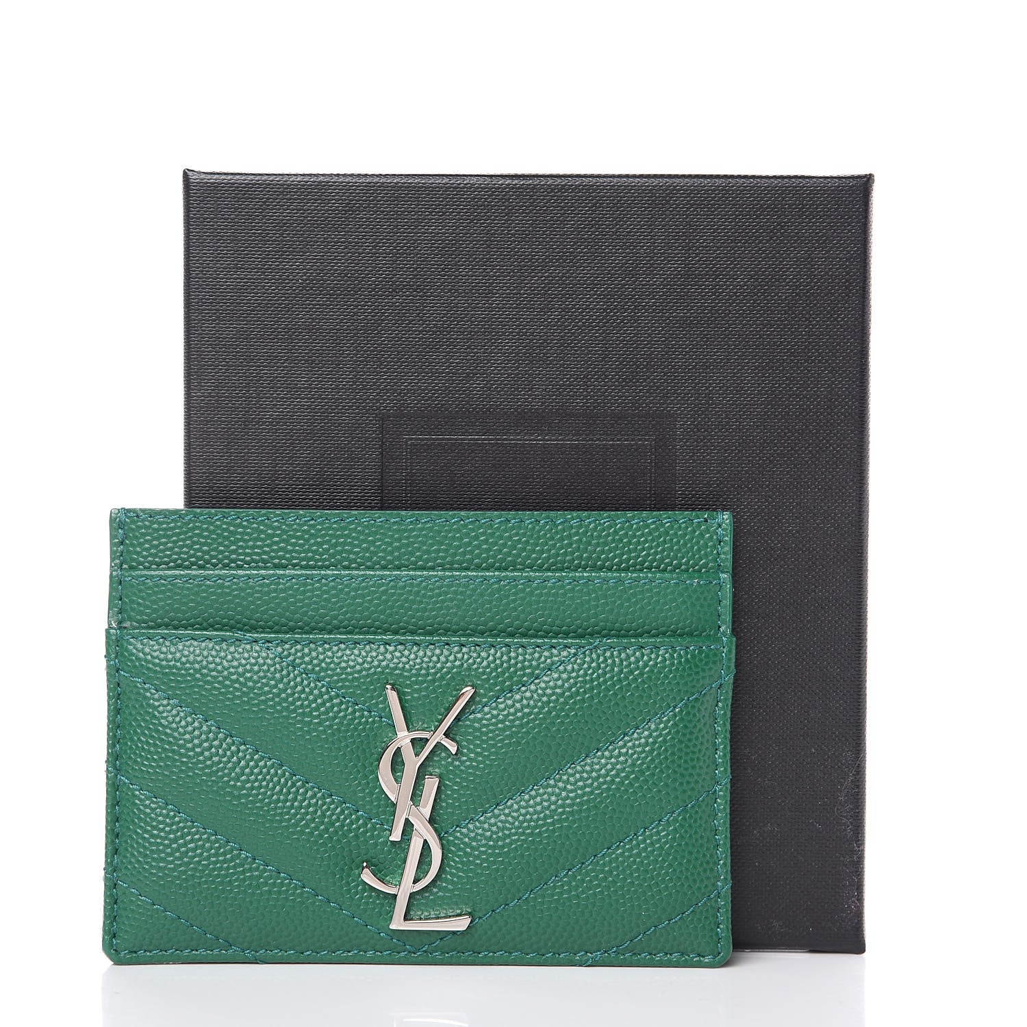 Saint Laurent Grain De Poudre Matelasse Chevron Monogram Credit Card Case Brilliant Grass 8 of 8