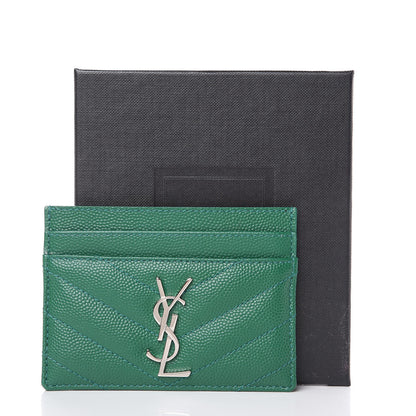 Saint Laurent Grain De Poudre Matelasse Chevron Monogram Credit Card Case Brilliant Grass 8 of 8