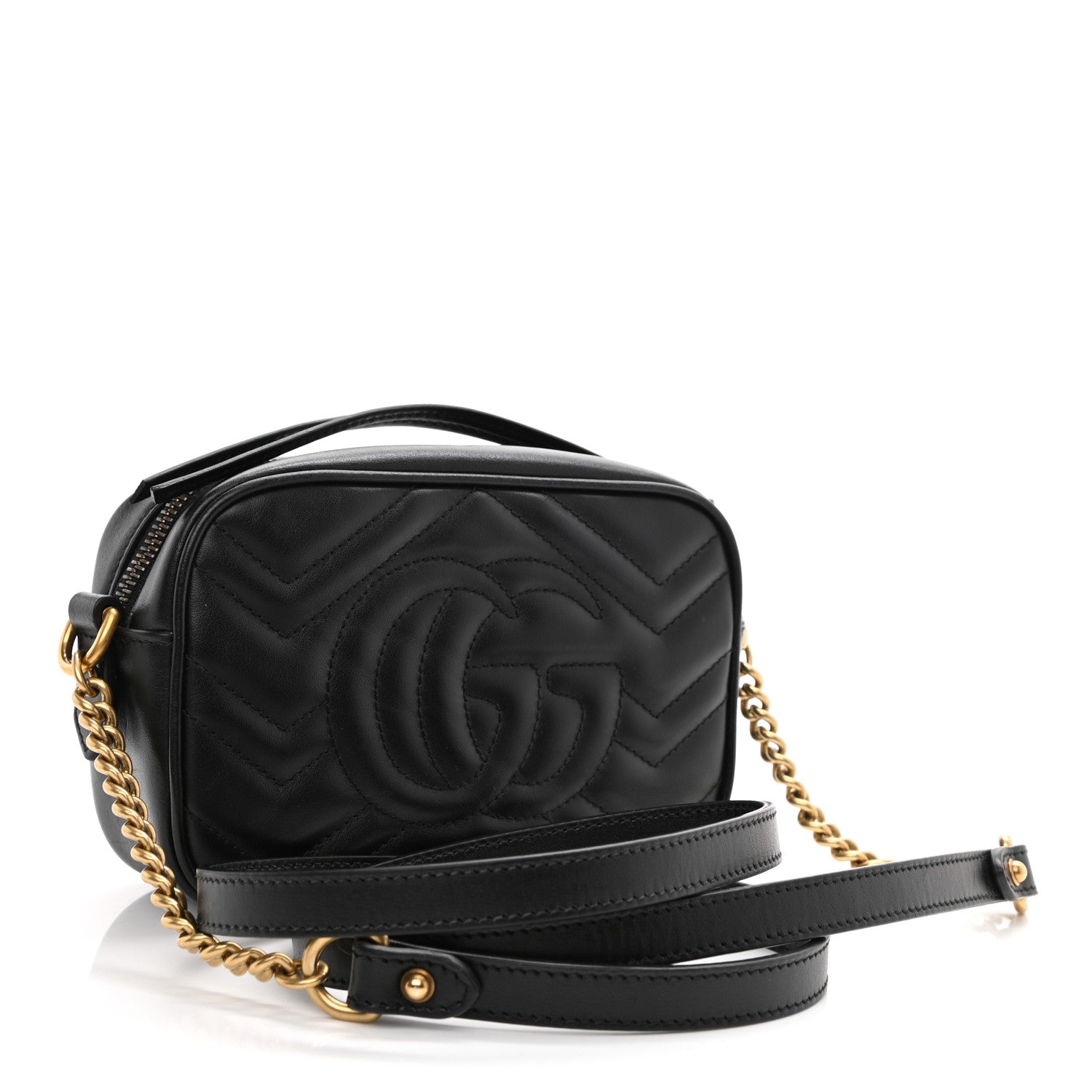 Gucci Calfskin Matelasse Mini GG Marmont Chain Shoulder Bag Black 5 of 17