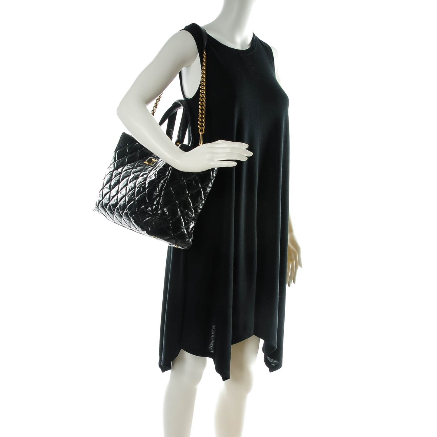 Glazed Calfskin Quilted Mademoiselle Tote Black