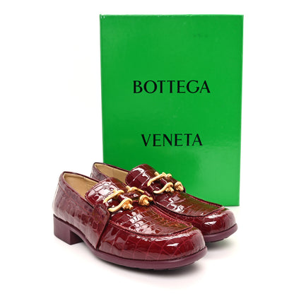 Bottega Veneta Glossy Calfskin Crocodile Embossed Monsieur Loafers 38.5 Cherry 9 of 9