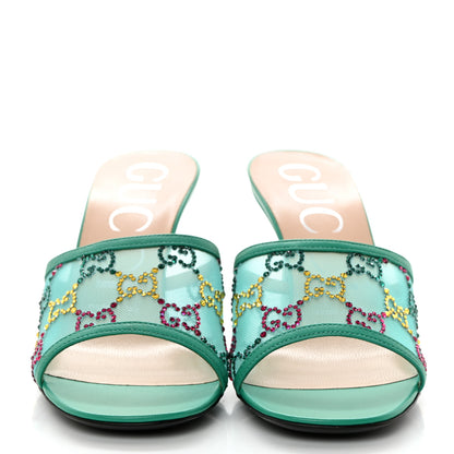 Gucci Tela Retino Nappa Crystal GG Monogram Square G 95mm Slide Sandals 37.5 Turquoise 2 of 8