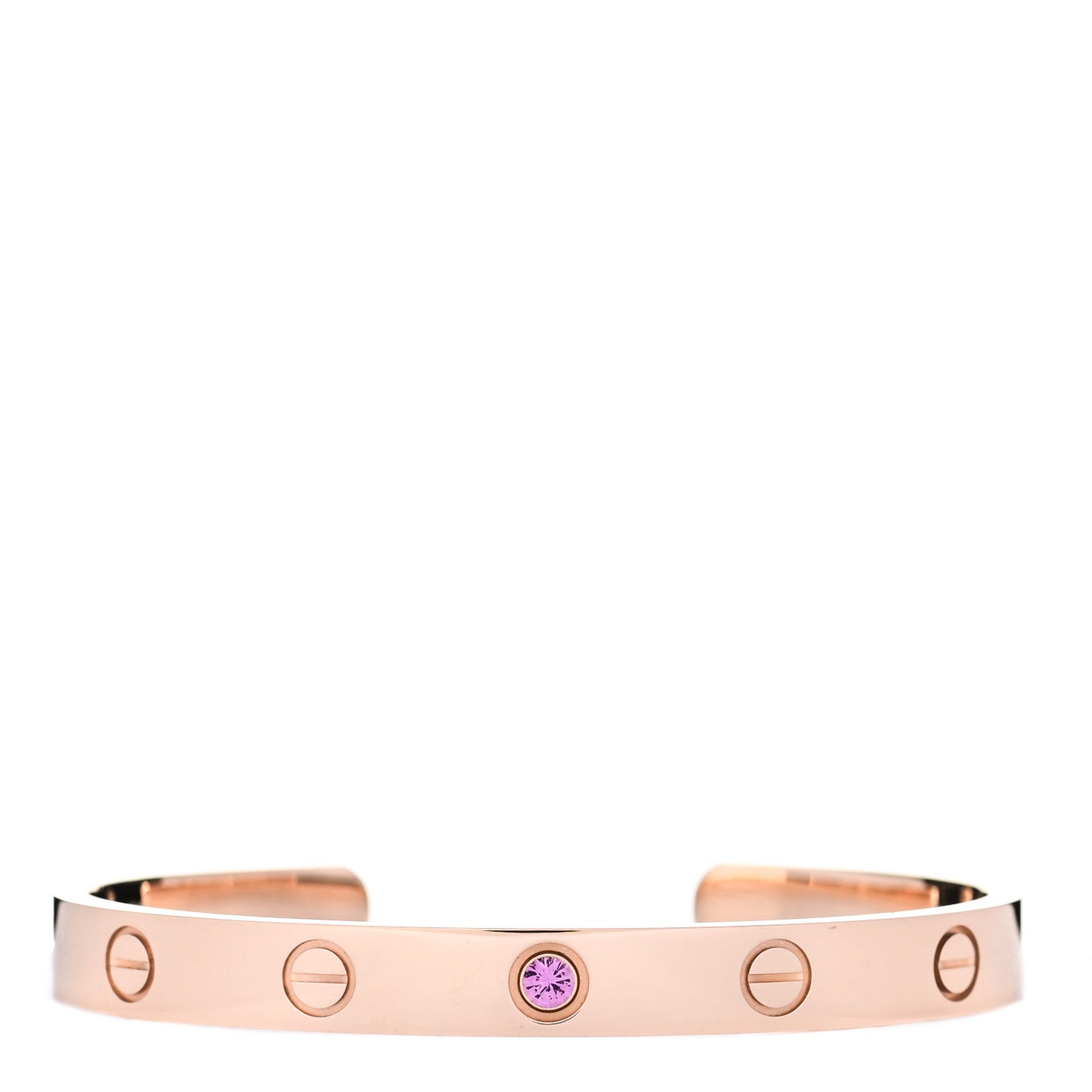 18K Pink Gold Pink Sapphire LOVE Cuff Bracelet 16