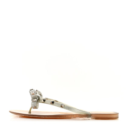 Valentino Garavani PVC Jelly Glitter Rockstud Bow Thong Sandals 39 Silver 1 of 9