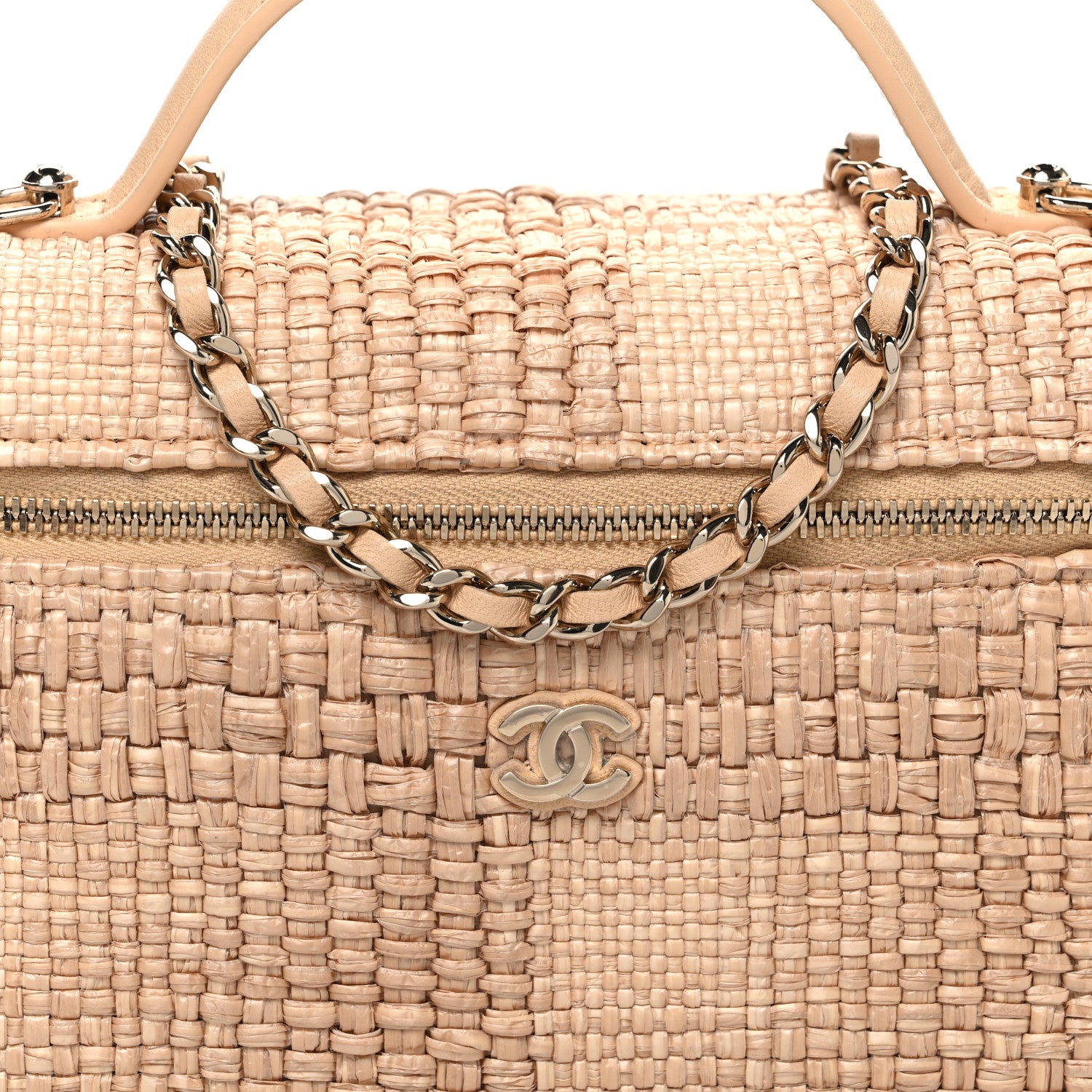 Chanel Braided Raffia Quilted Top Handle Slim Vanity Case With Chain Beige 7 of 10