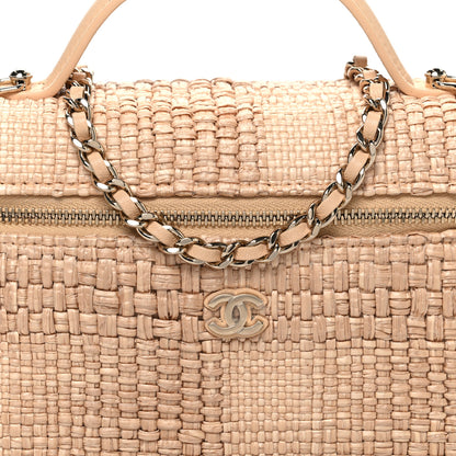 Chanel Braided Raffia Quilted Top Handle Slim Vanity Case With Chain Beige 7 of 10