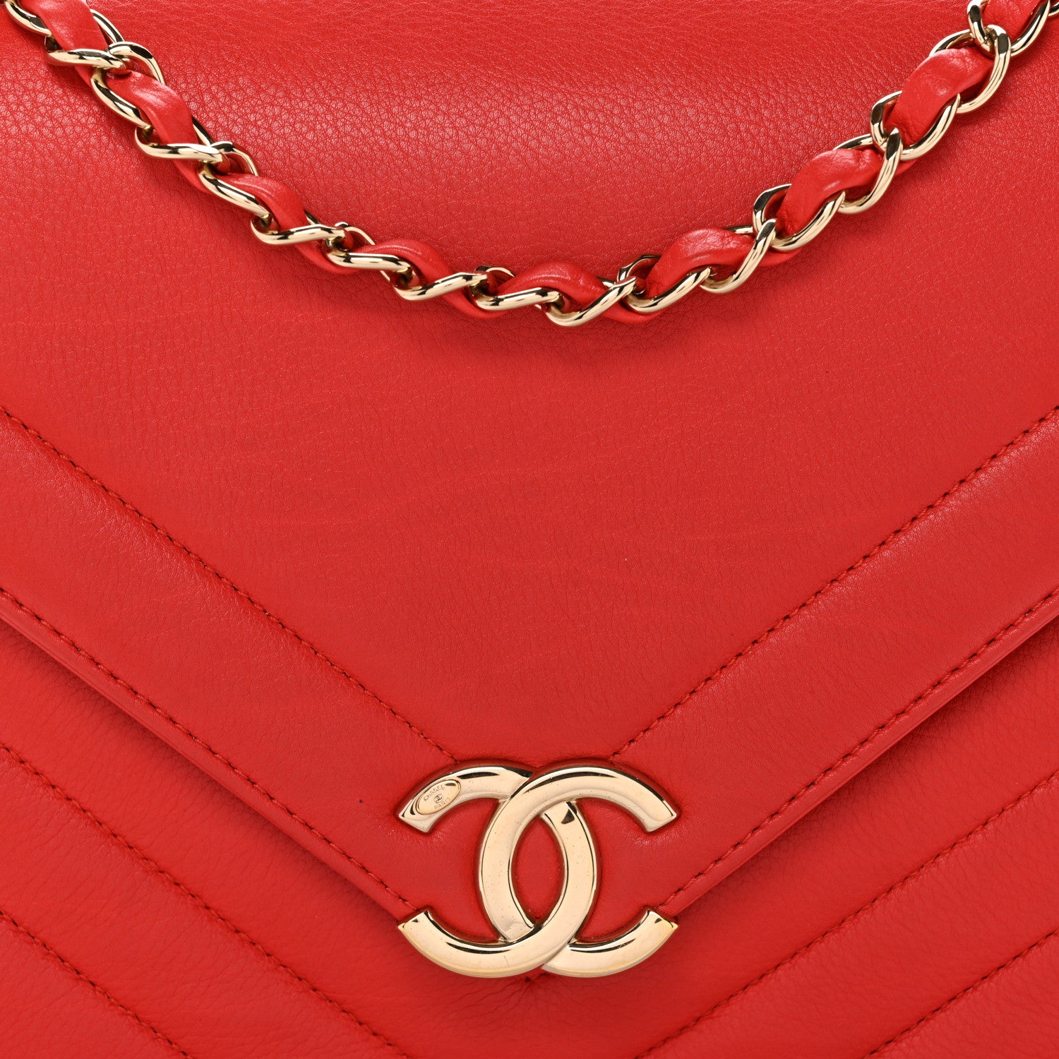 Chanel Calfskin Quilted Chevron Small Single Flap Red 8 of 10