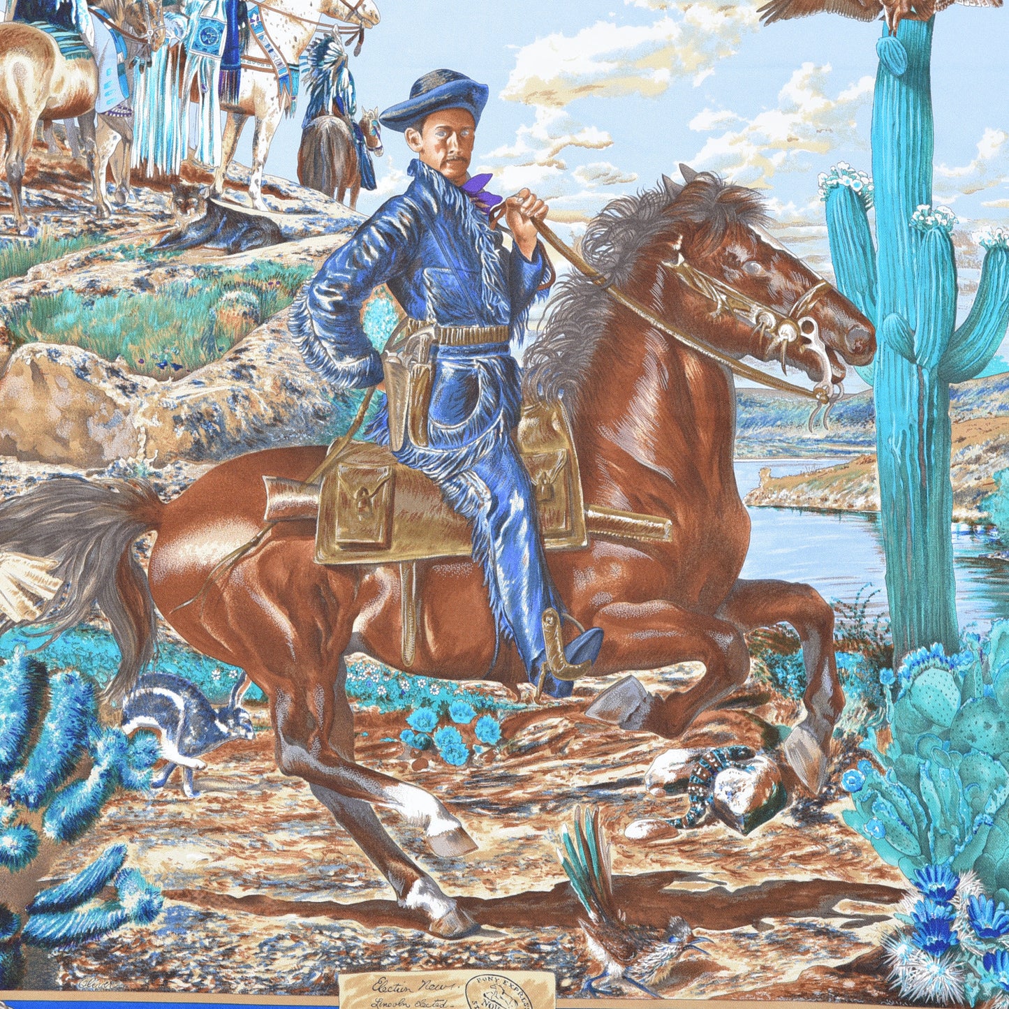 Silk The Pony Express Scarf 70 Cobalt Ciel Canard