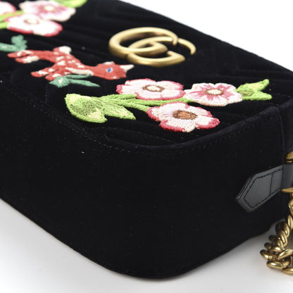 Gucci Velvet Matelasse Deer Embroidered Small GG Marmont Chain Shoulder Bag Black 6 of 9