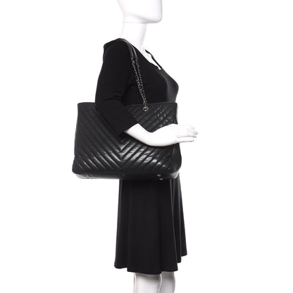 Chanel Caviar Chevron Quilted Large Shopping Tote Black 2 of 14