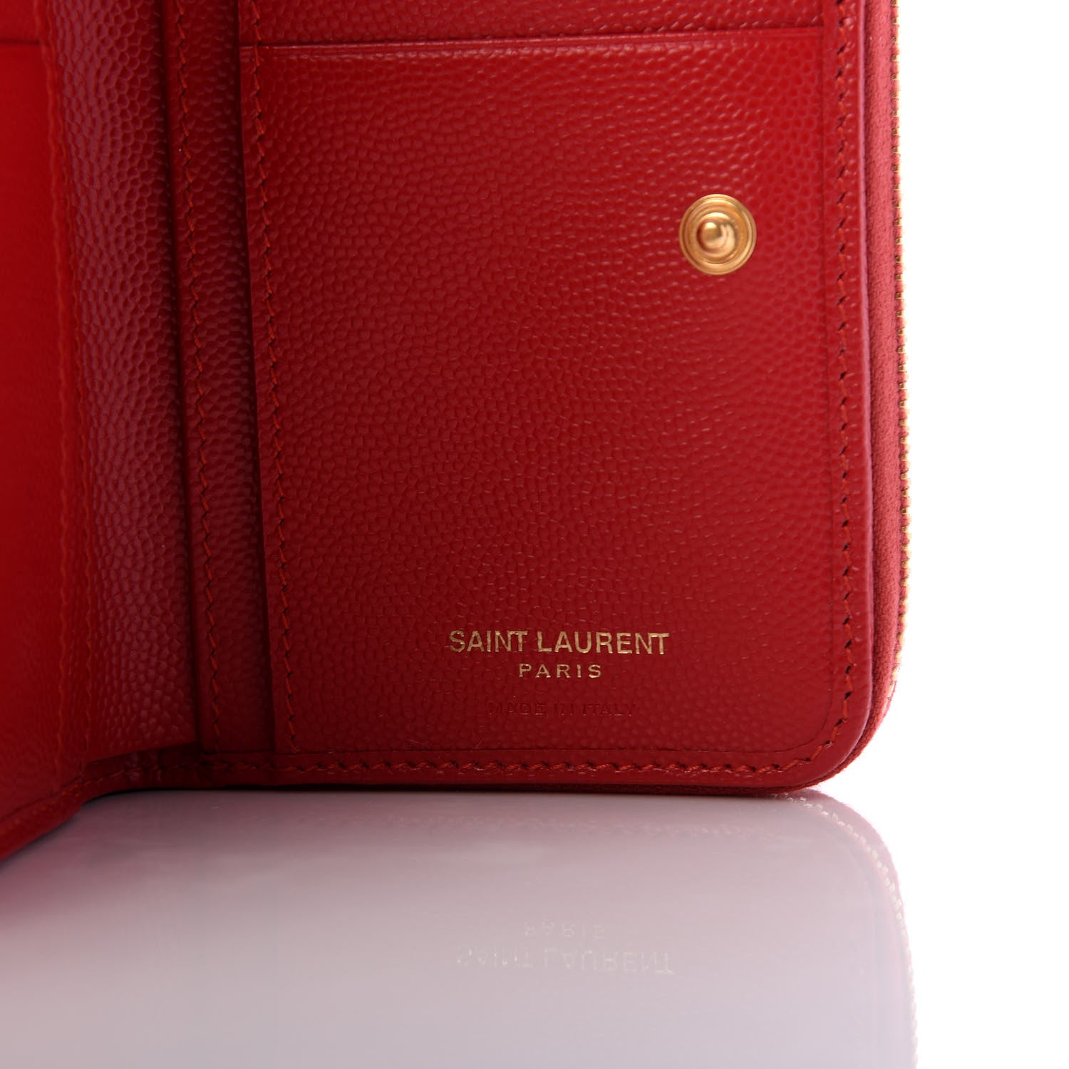 Saint Laurent Grain De Poudre Matelasse Chevron Monogram Compact Zip Around Wallet New Red 6 of 7