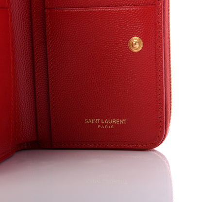 Saint Laurent Grain De Poudre Matelasse Chevron Monogram Compact Zip Around Wallet New Red 6 of 7
