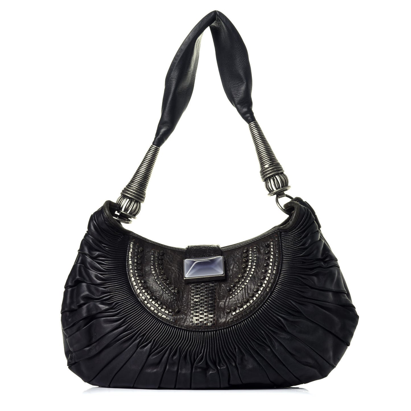 Lambskin Plisse Pleated Shoulder Bag Black