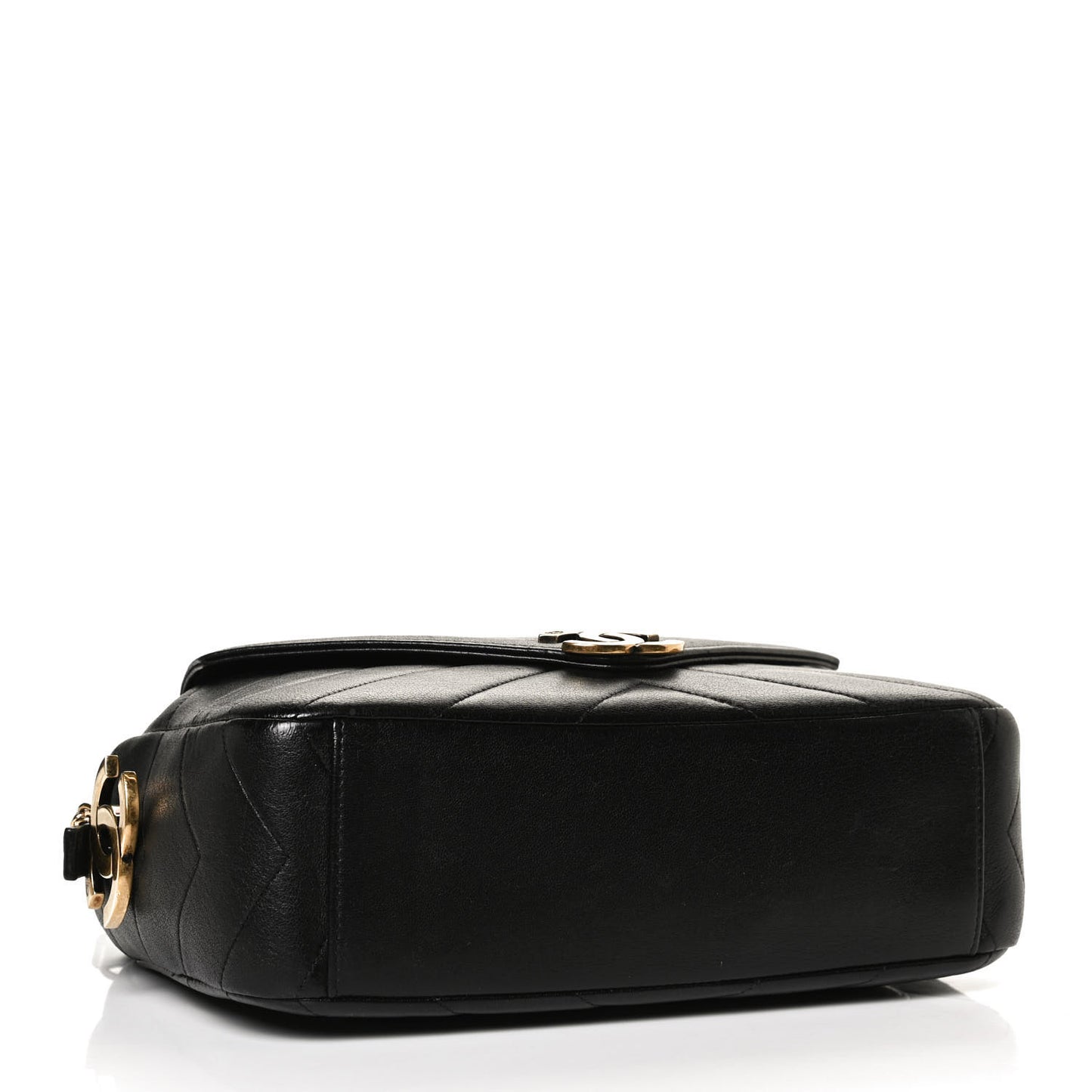 Lambskin Chevron Quilted Coco Envelope Flap Camera Case Black